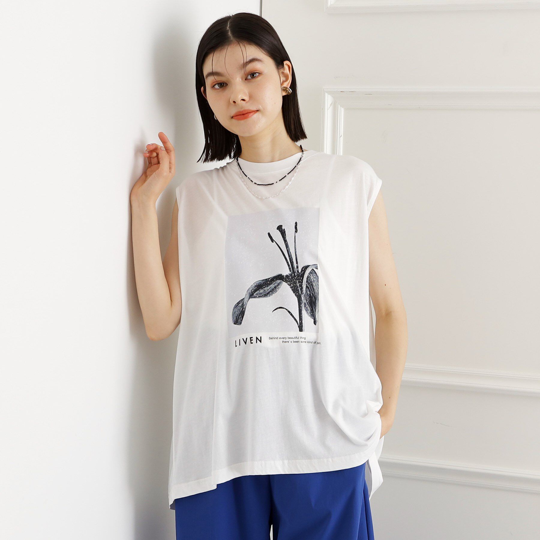 THE SHOP TK「異素材切替フォトプリントTシャツ【洗える】」|Tシャツ・カットソー|オフホワイト(003