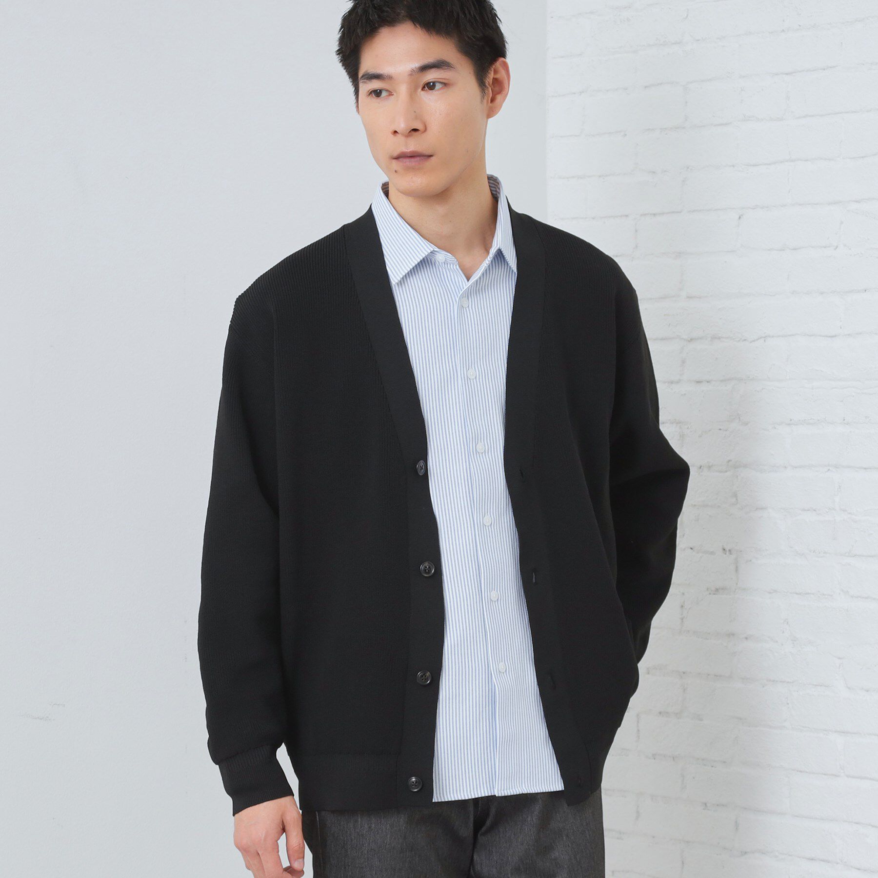 THE SHOP TK「【季節の変わり目に最適】ニットカーディガン ドライタッチ／軽量」|カーディガン|ブラック(019)