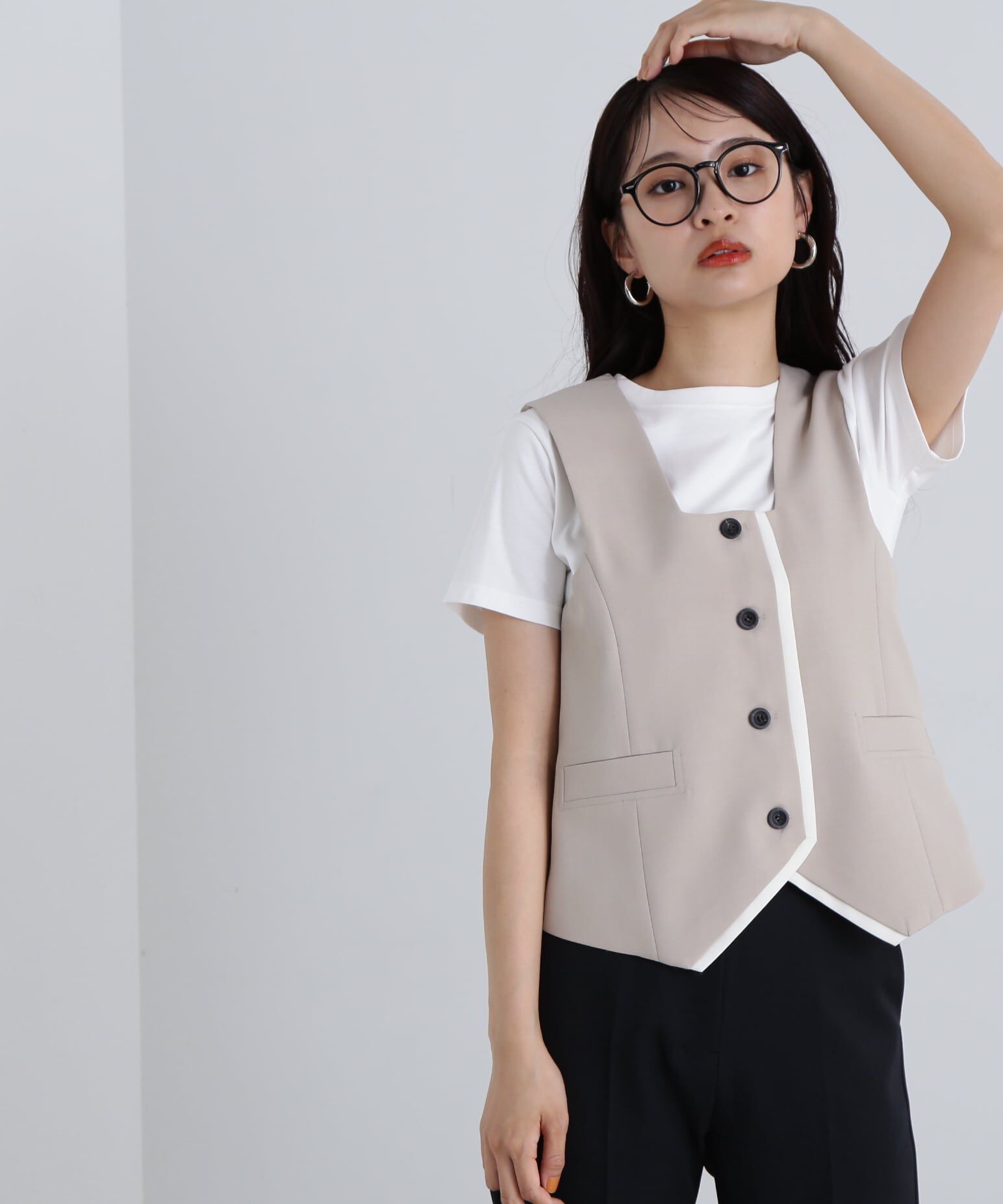  「スクエアフロントジレ」|ブルゾン・スタジャン|ベージュ1