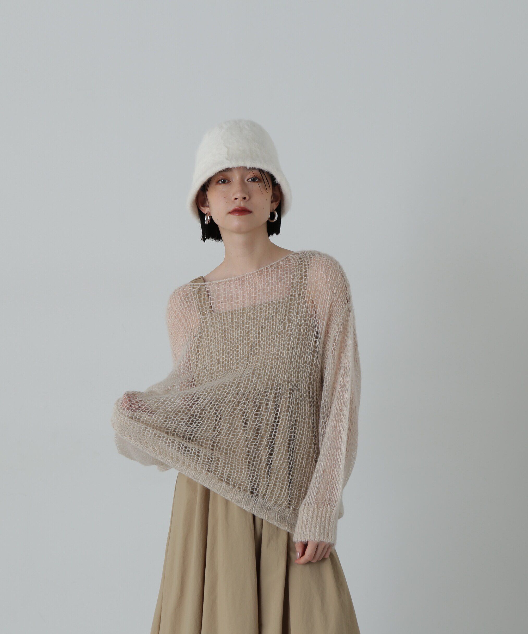  「透かし編みモヘヤ混ニット」|ニット・セーター|ベージュ