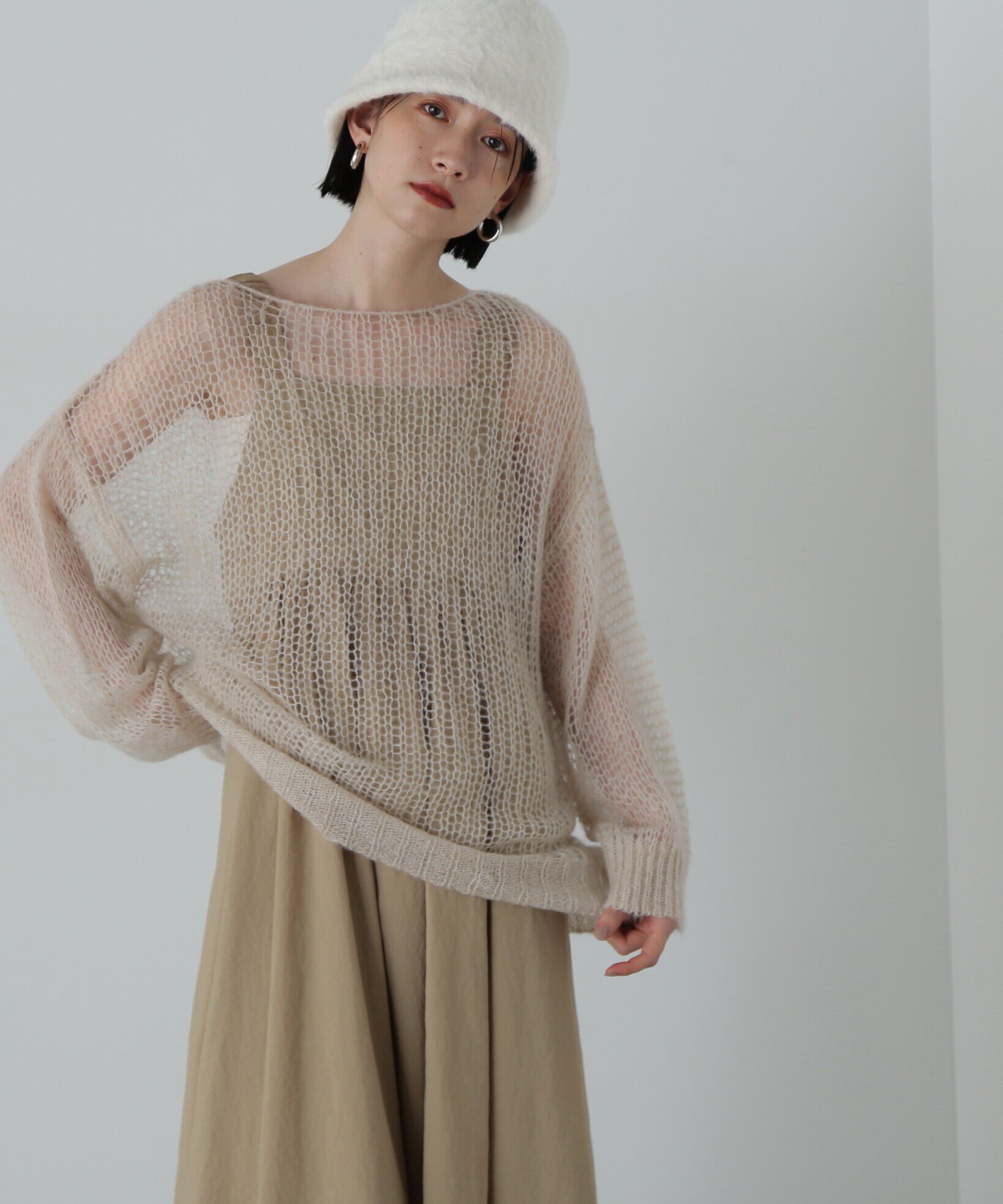  「透かし編みモヘヤ混ニット」|ニット・セーター|