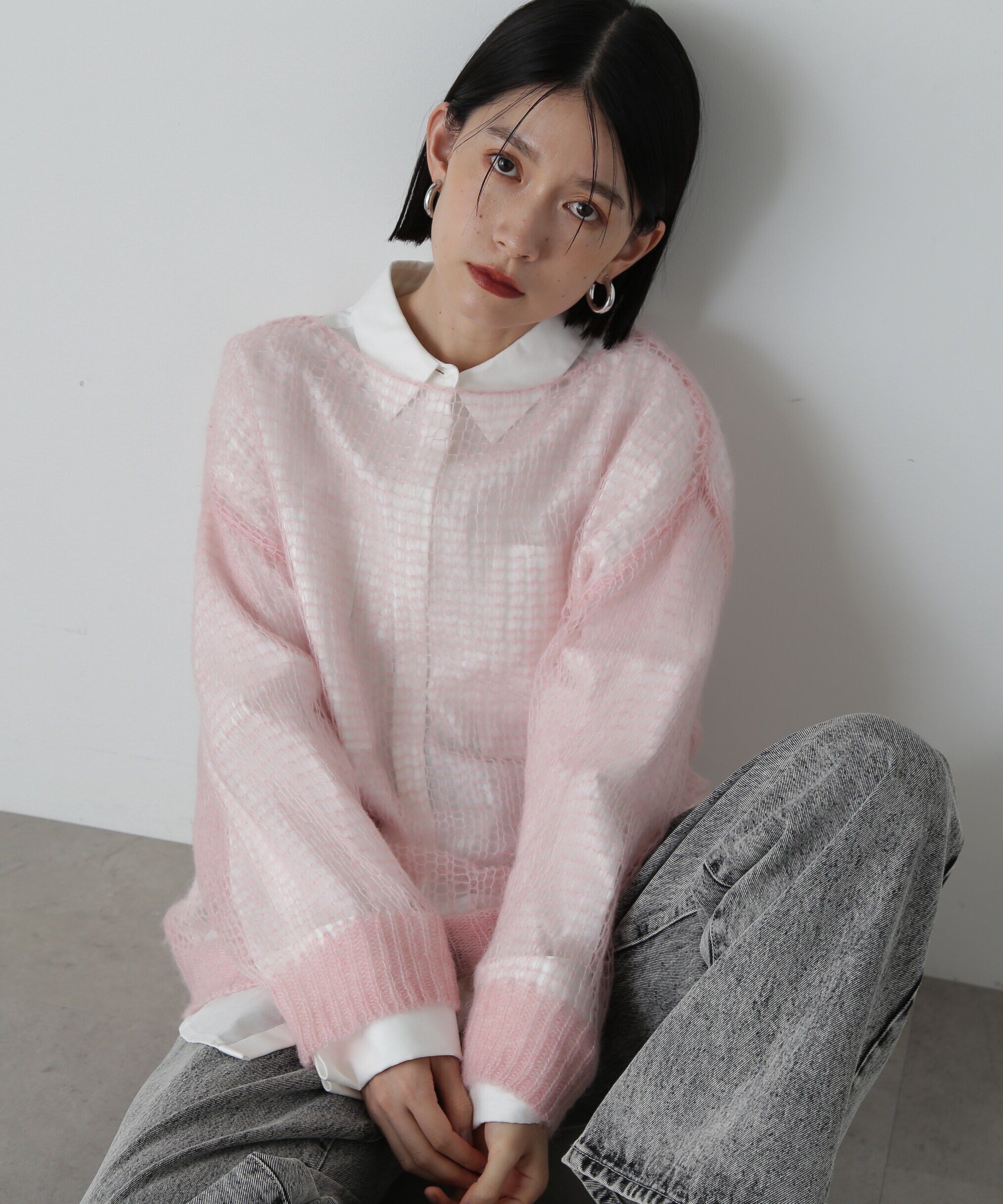  「透かし編みモヘヤ混ニット」|ニット・セーター|