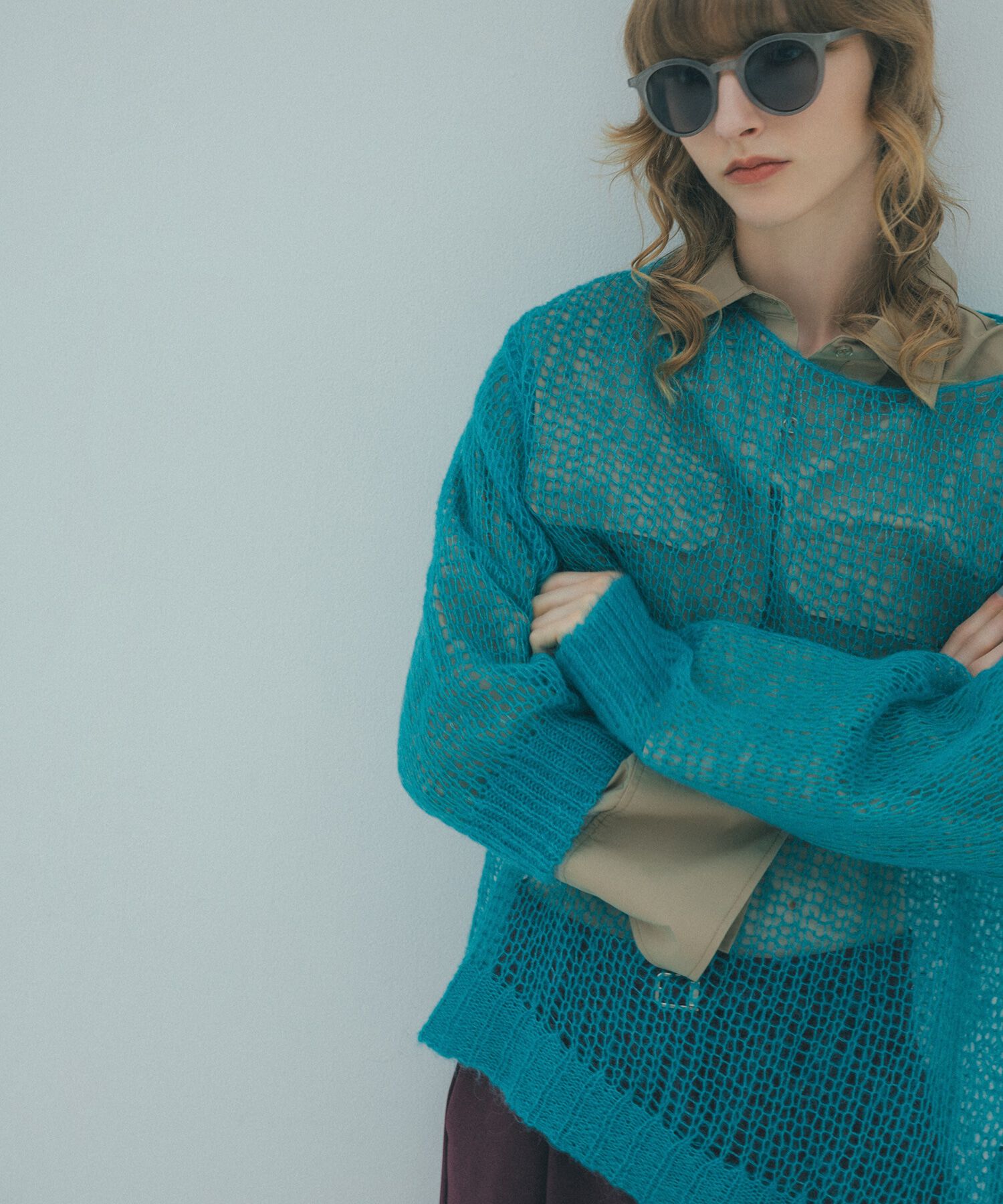  「透かし編みモヘヤ混ニット」|ニット・セーター|グリーン