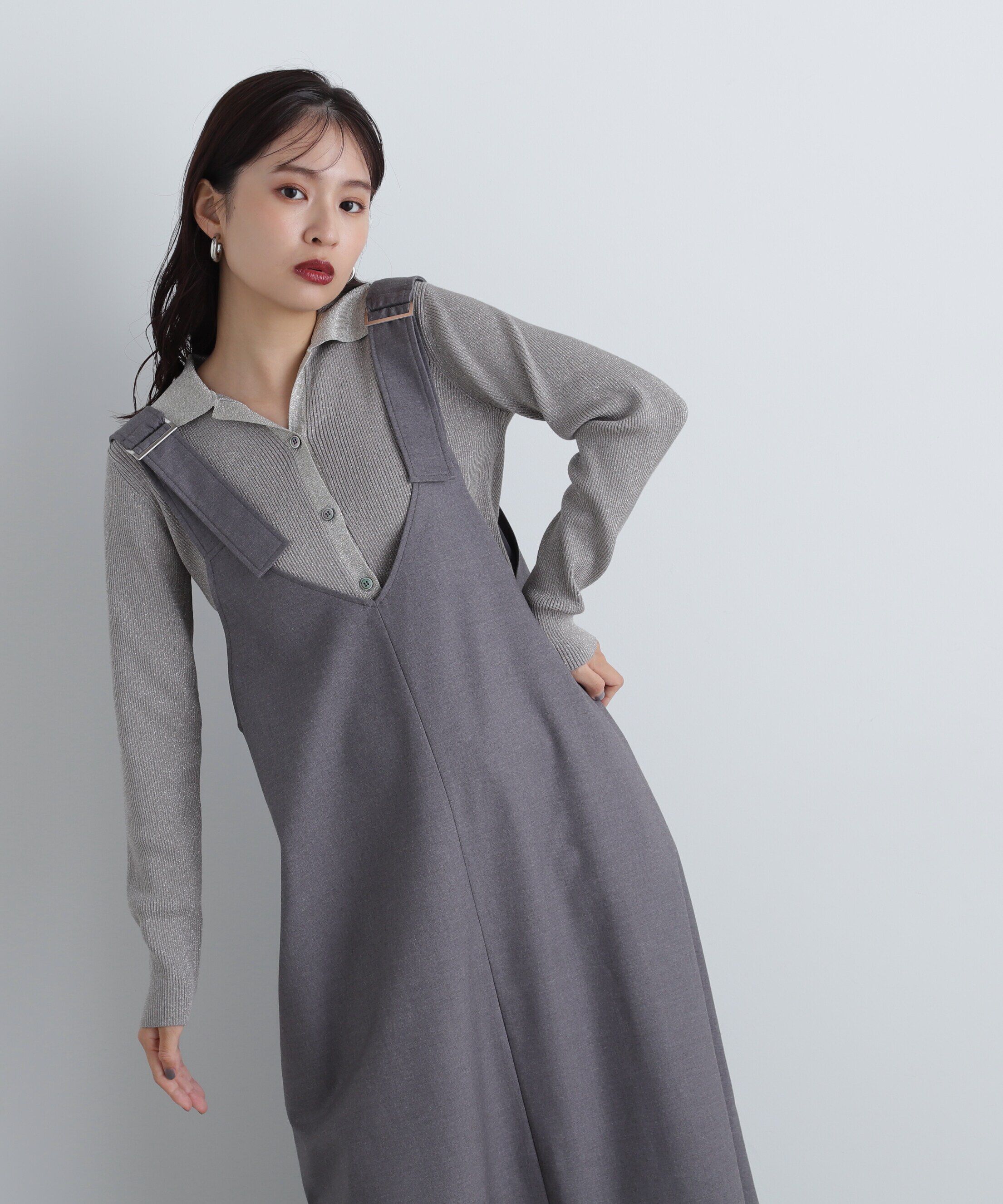  「ラメリブポロニット《レッド：official site・一部店舗限定》」|ニット・セーター|グレー