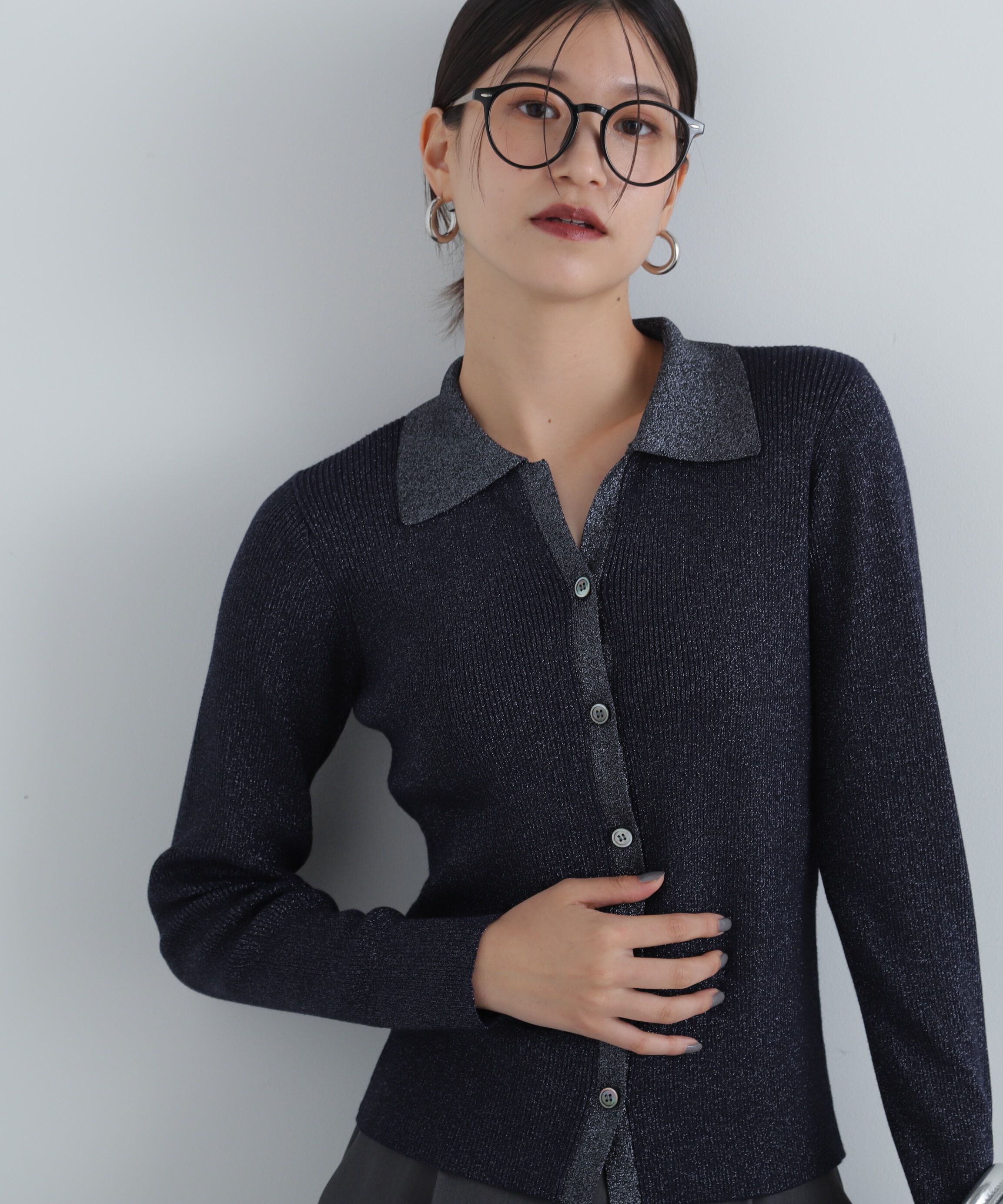  「ラメリブポロニット《レッド：official site・一部店舗限定》」|ニット・セーター|ネイビー