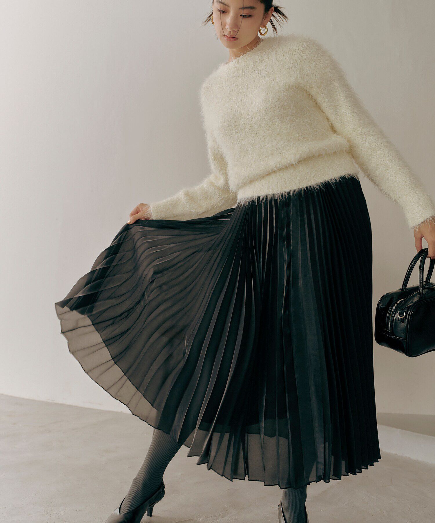  「シャイニープリーツスカート」|スカート|ブラック