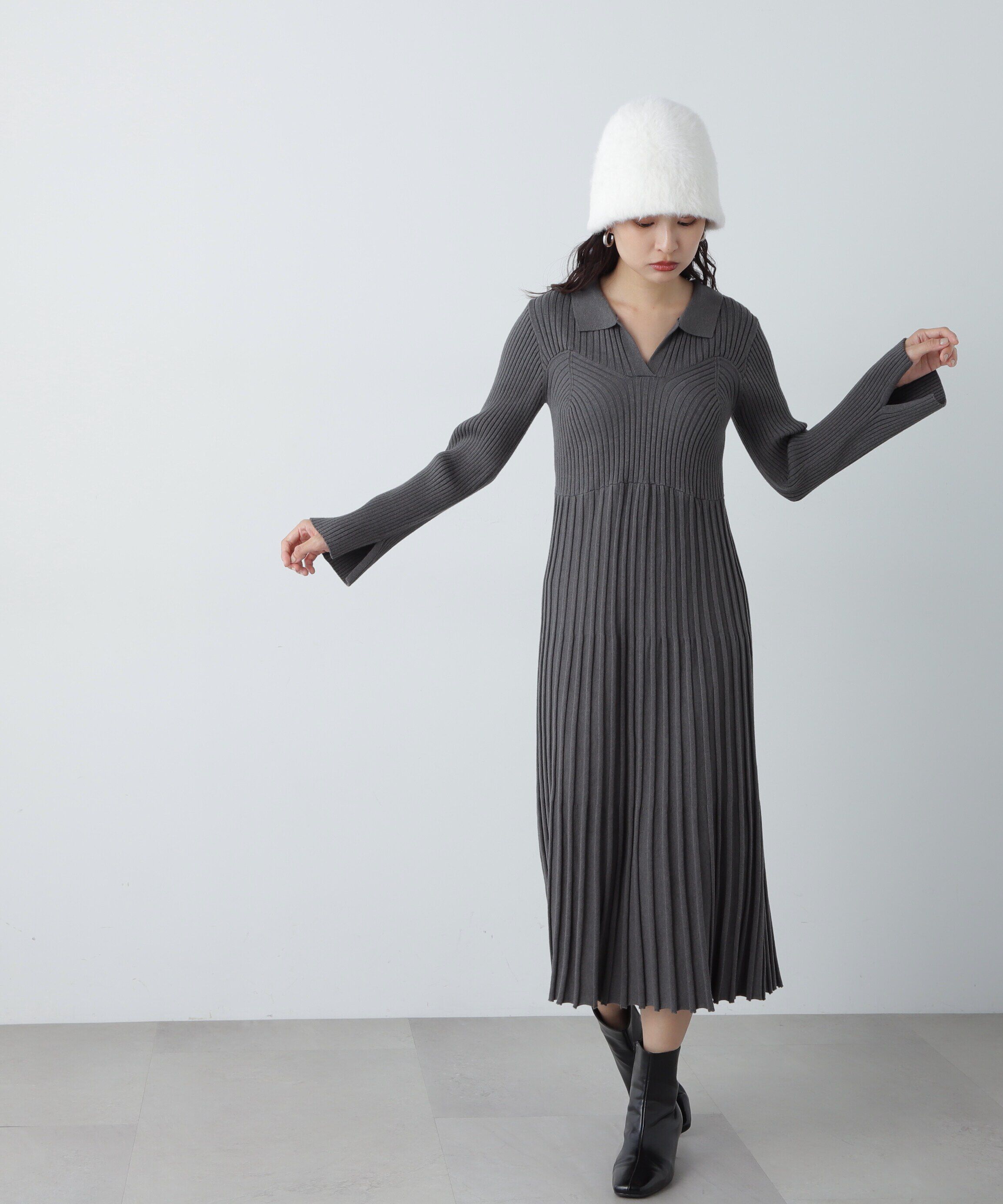  「スキッパーポロニットワンピース」|ワンピース|