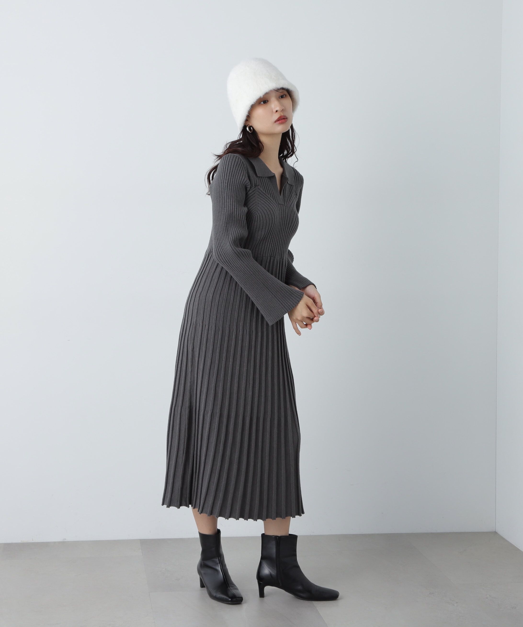  「スキッパーポロニットワンピース」|ワンピース|