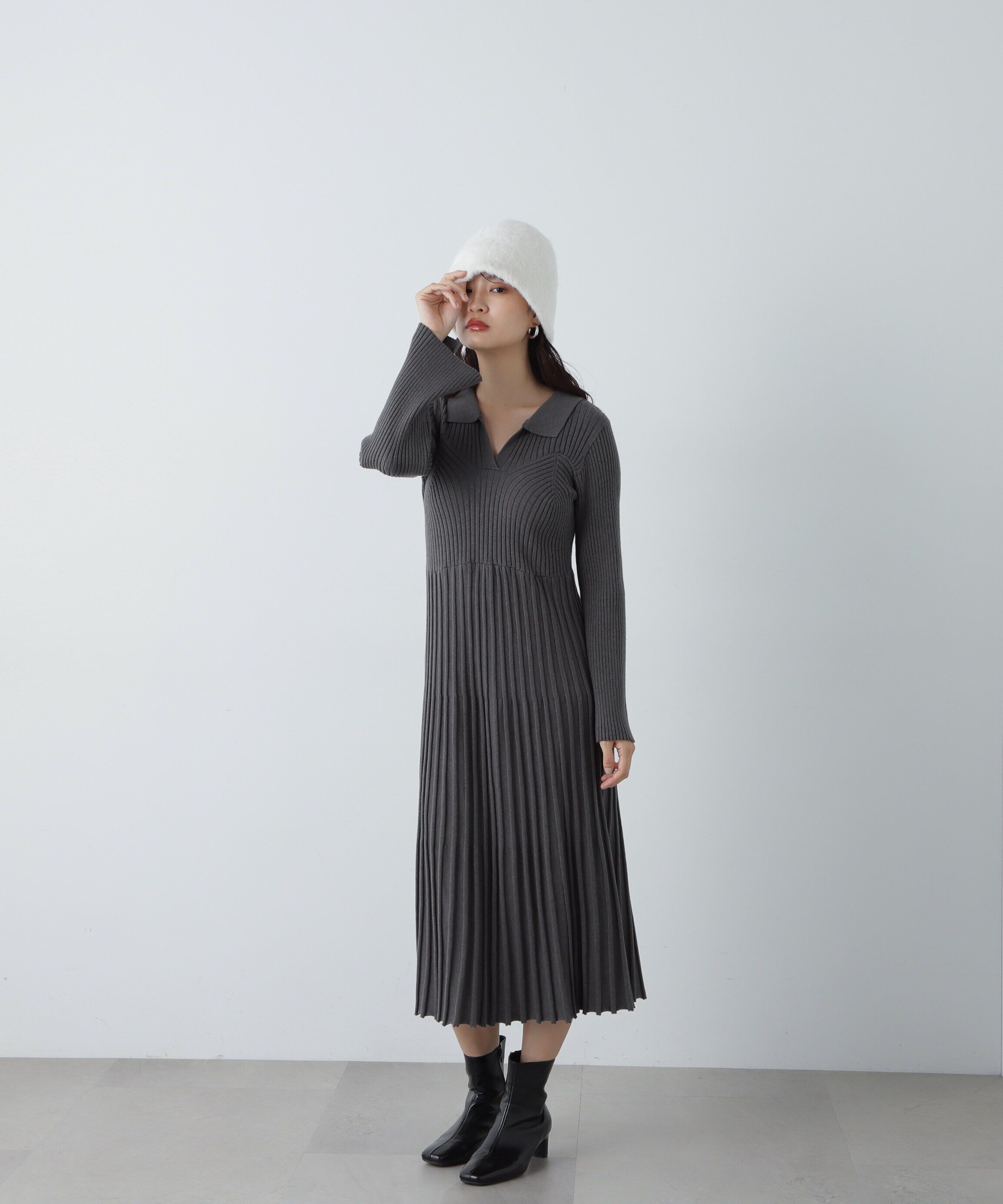  「スキッパーポロニットワンピース」|ワンピース|