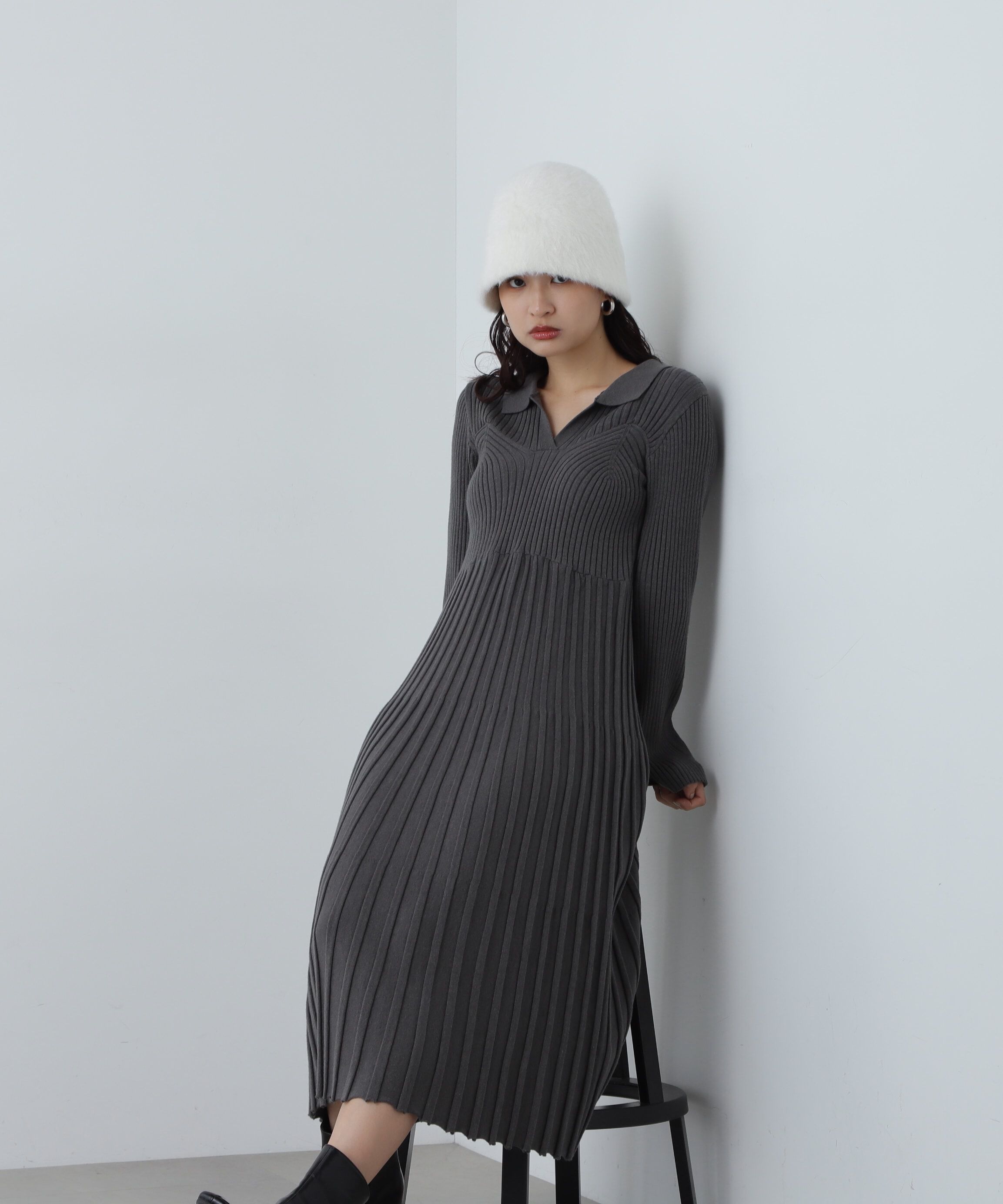  「スキッパーポロニットワンピース」|ワンピース|