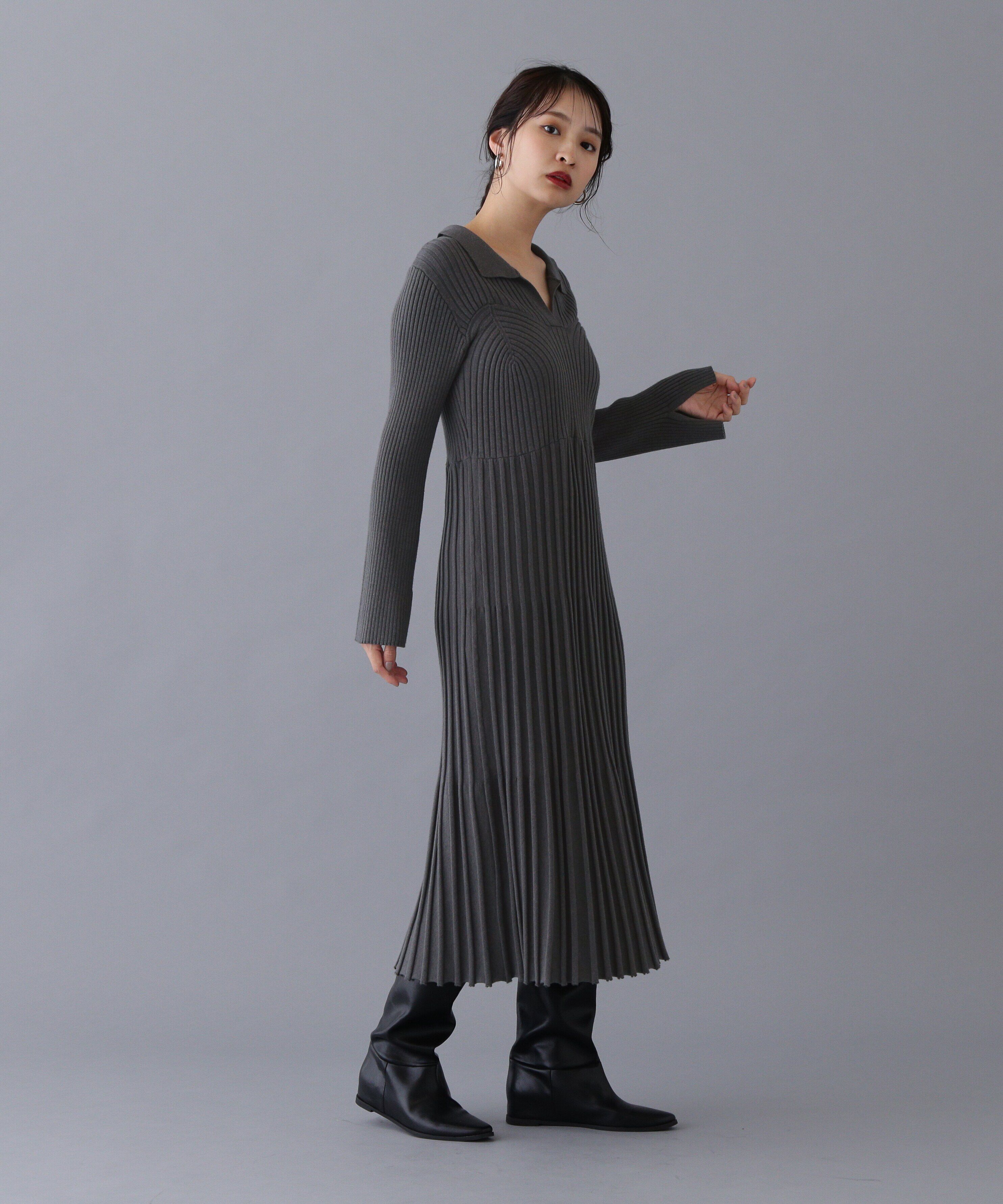  「スキッパーポロニットワンピース」|ワンピース|