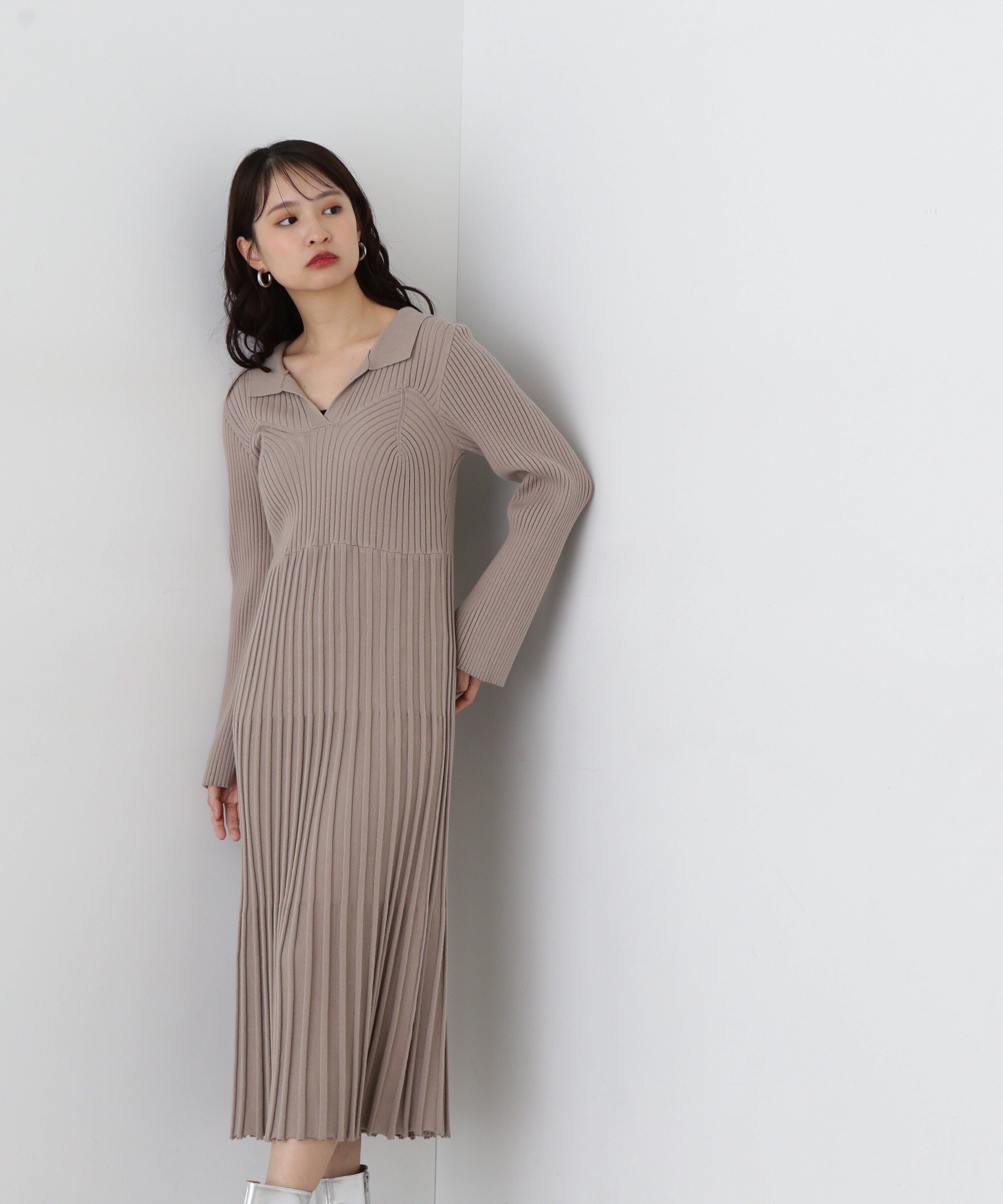  「スキッパーポロニットワンピース」|ワンピース|