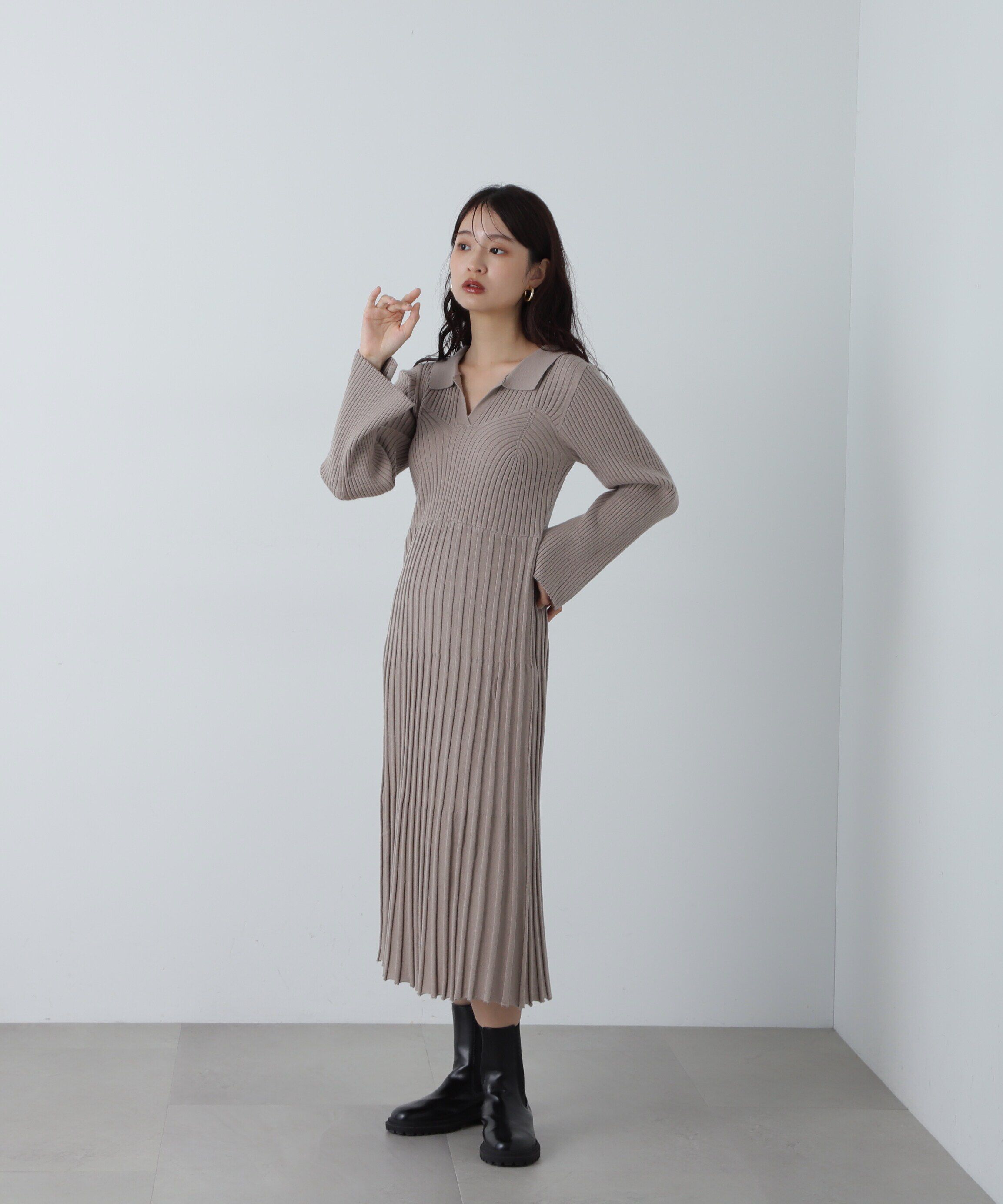  「スキッパーポロニットワンピース」|ワンピース|