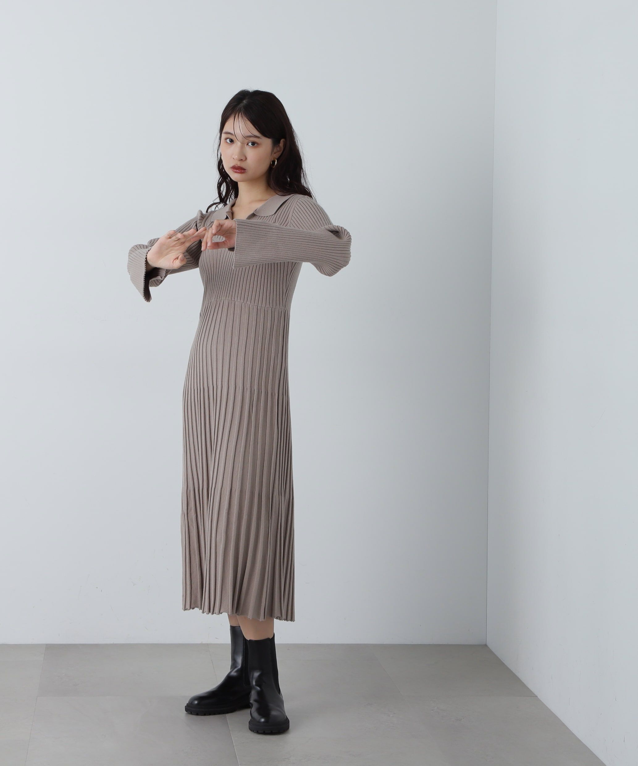  「スキッパーポロニットワンピース」|ワンピース|