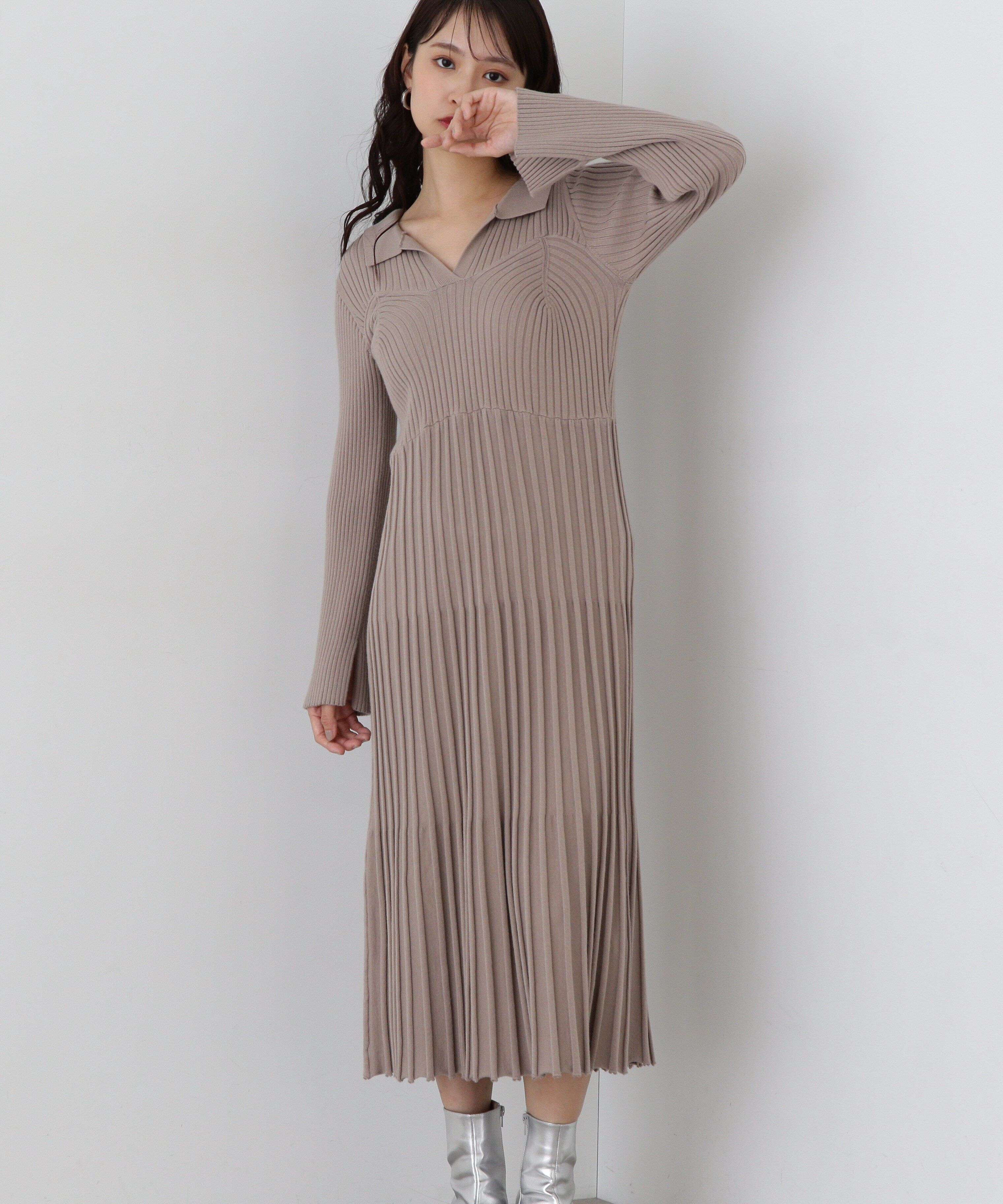  「スキッパーポロニットワンピース」|ワンピース|