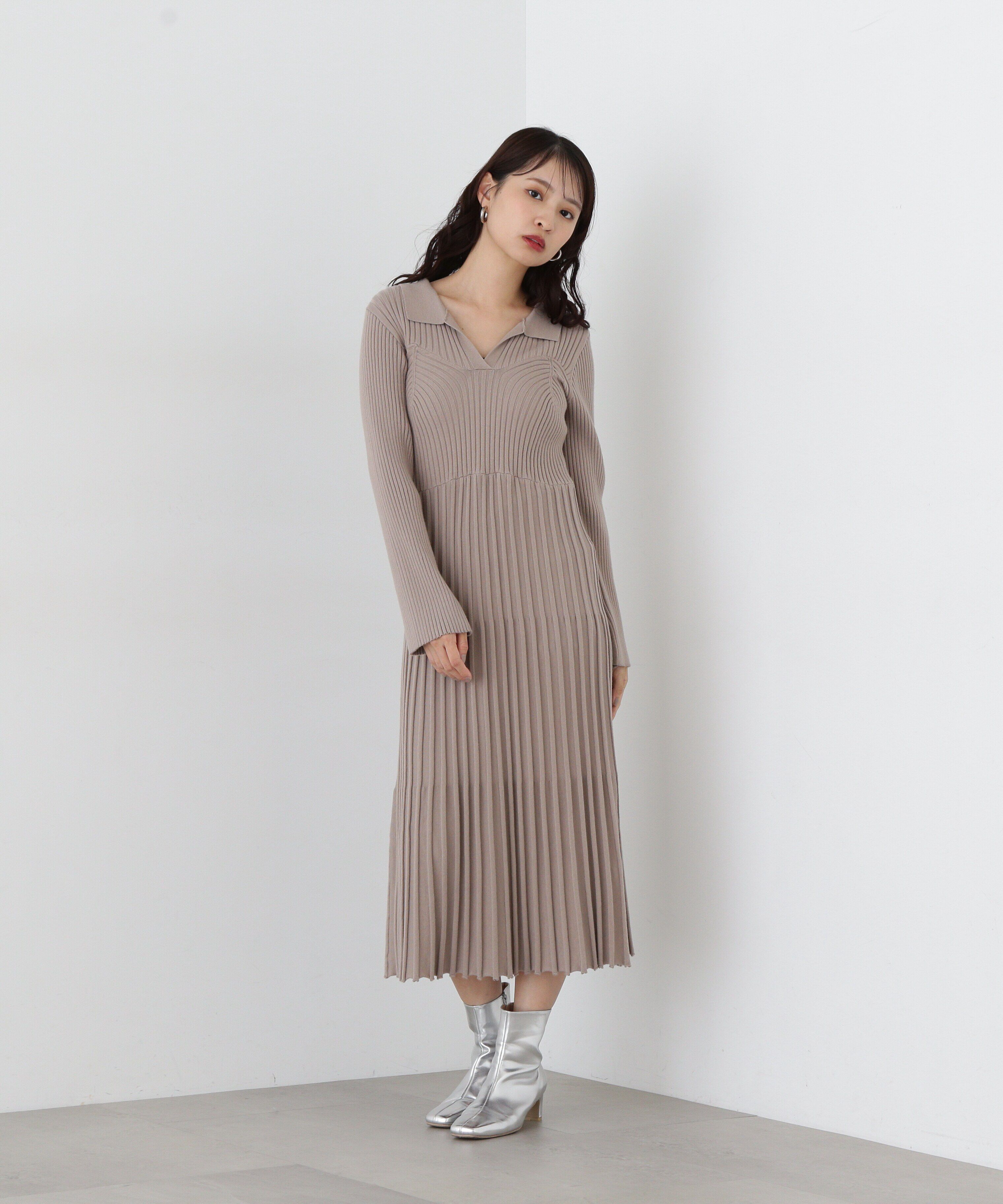  「スキッパーポロニットワンピース」|ワンピース|