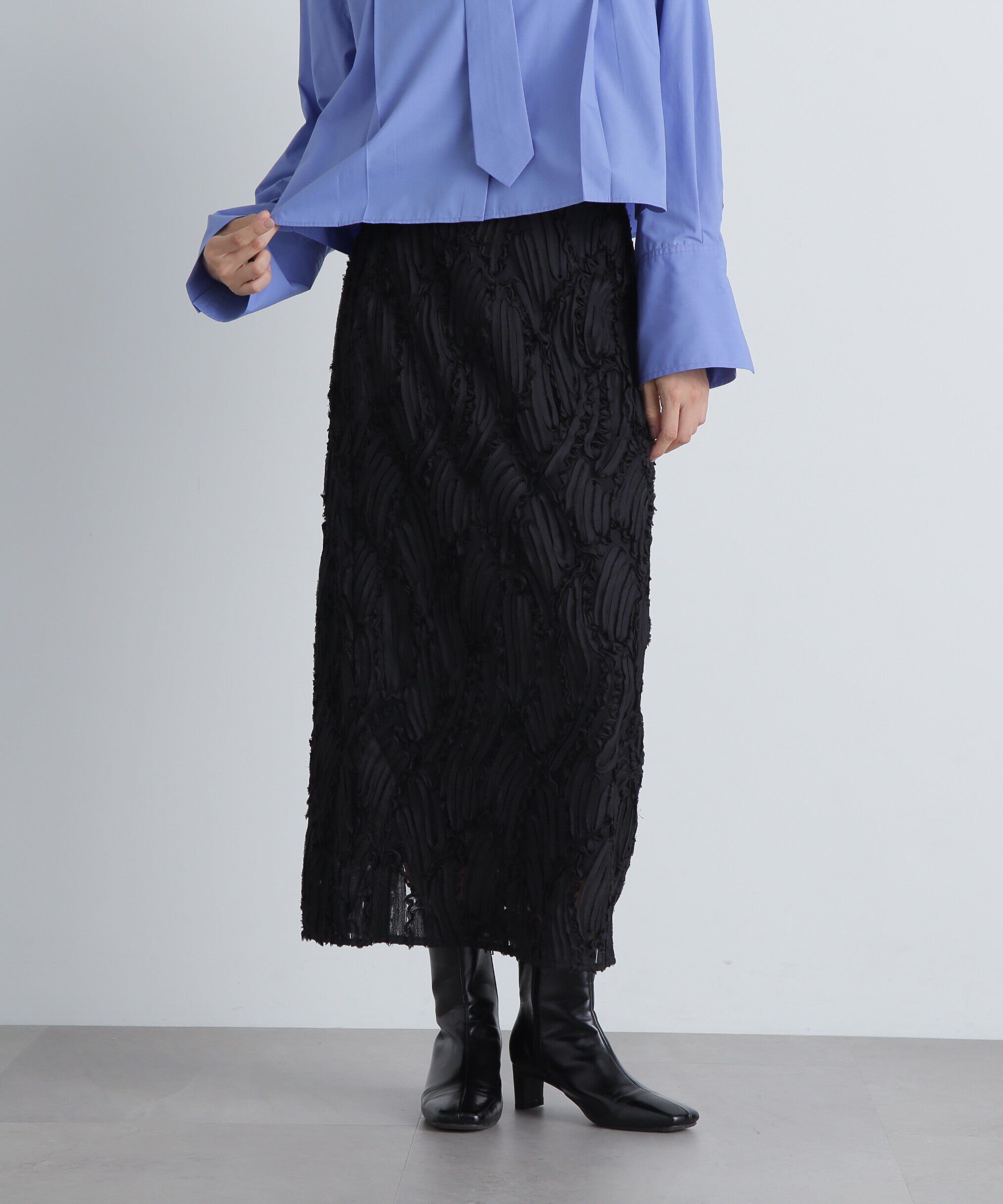  「シアー刺繍スカート」|スカート|ブラック