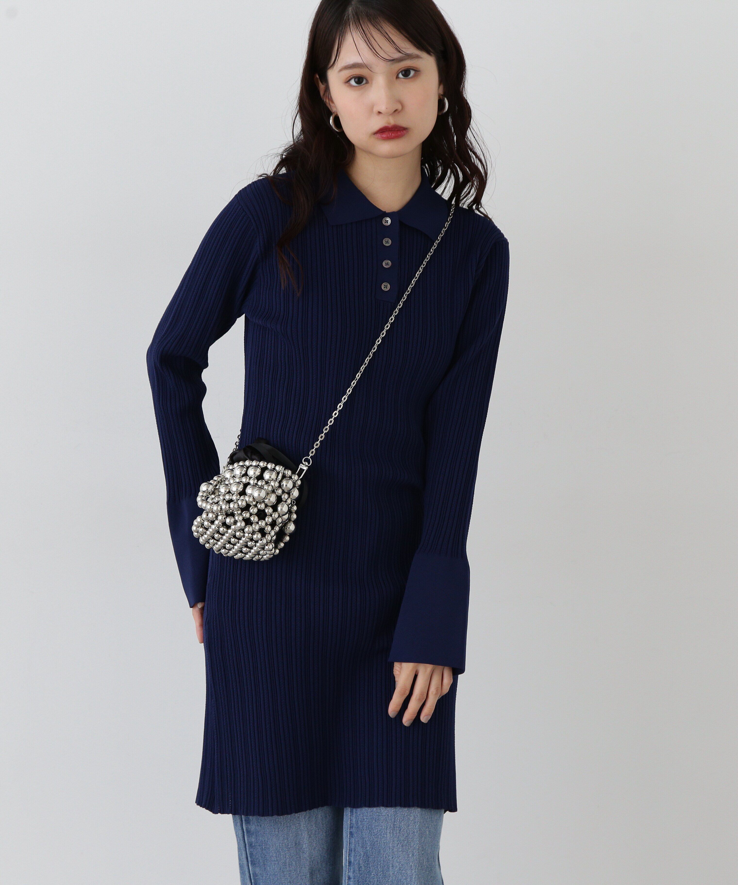  「フレアカフスポロミニワンピース」|ワンピース|