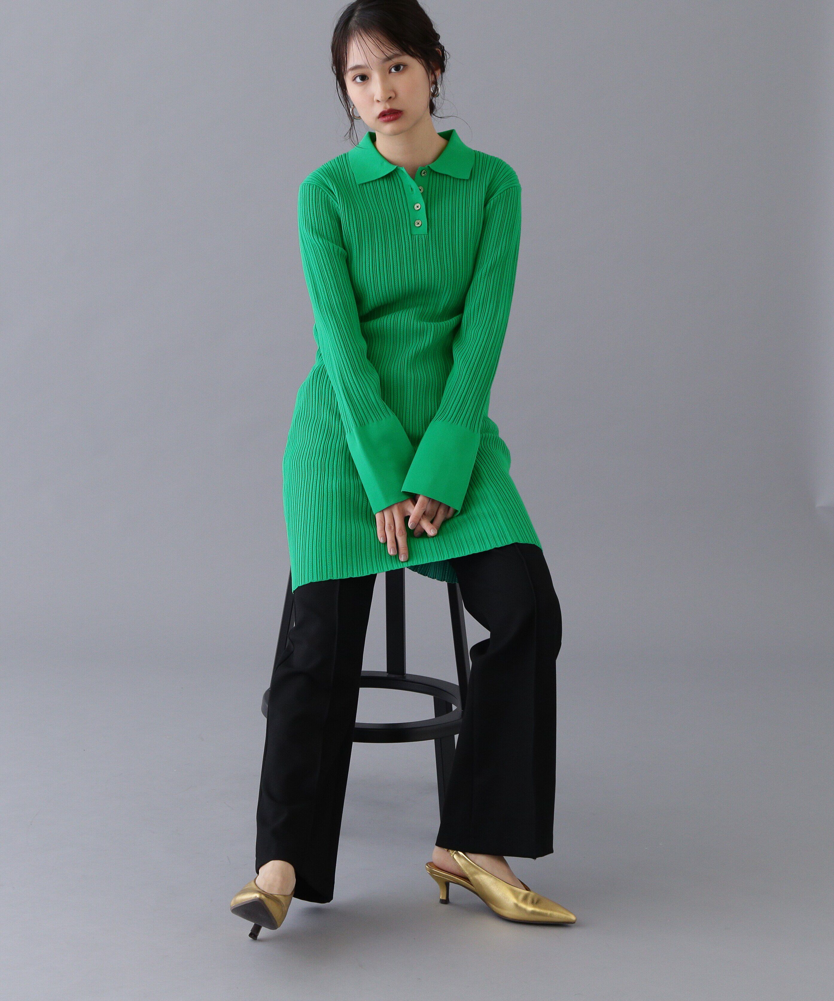  「フレアカフスポロミニワンピース」|ワンピース|グリーン