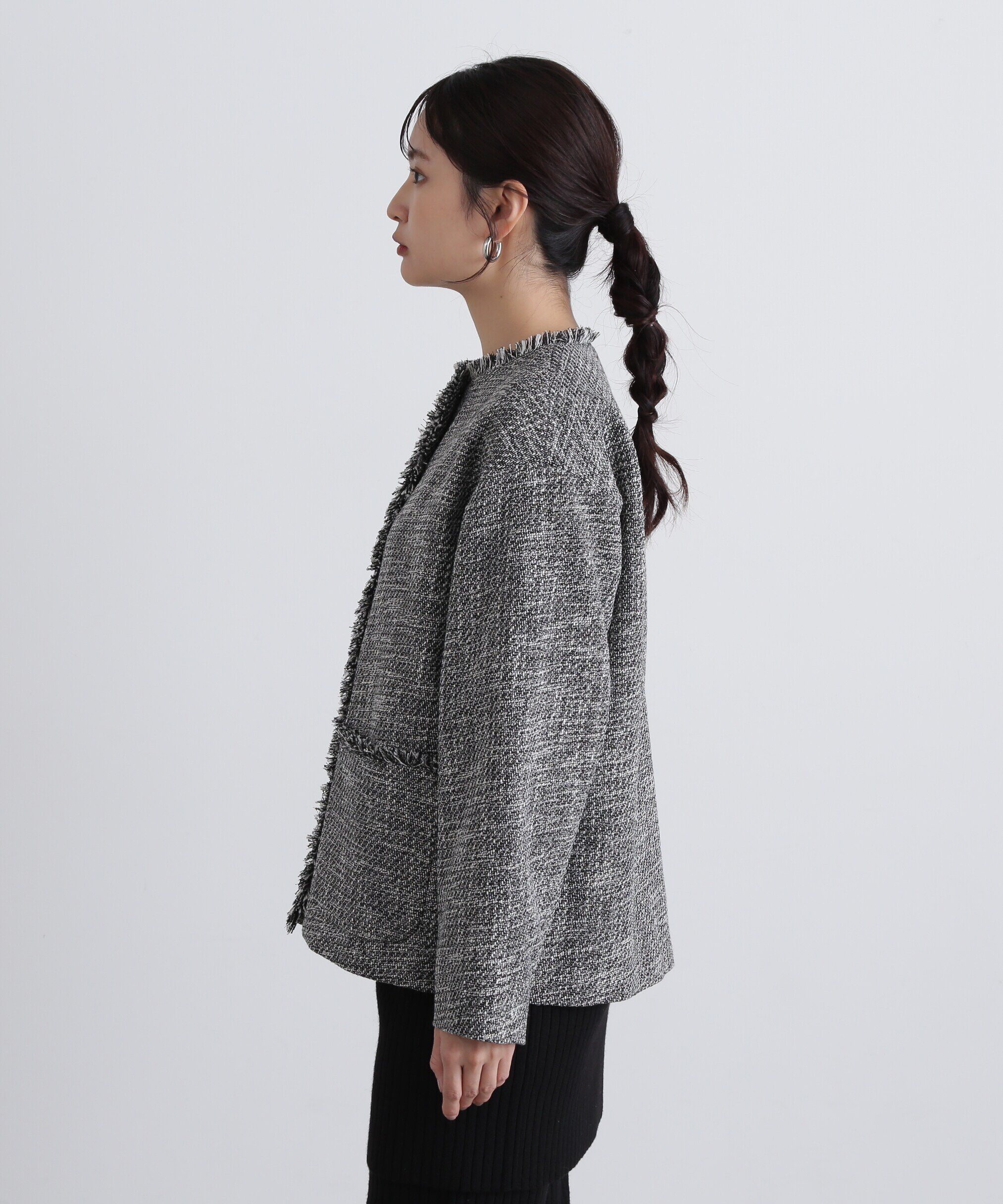  「ノーカラーツイードブルゾン」|ブルゾン・スタジャン|