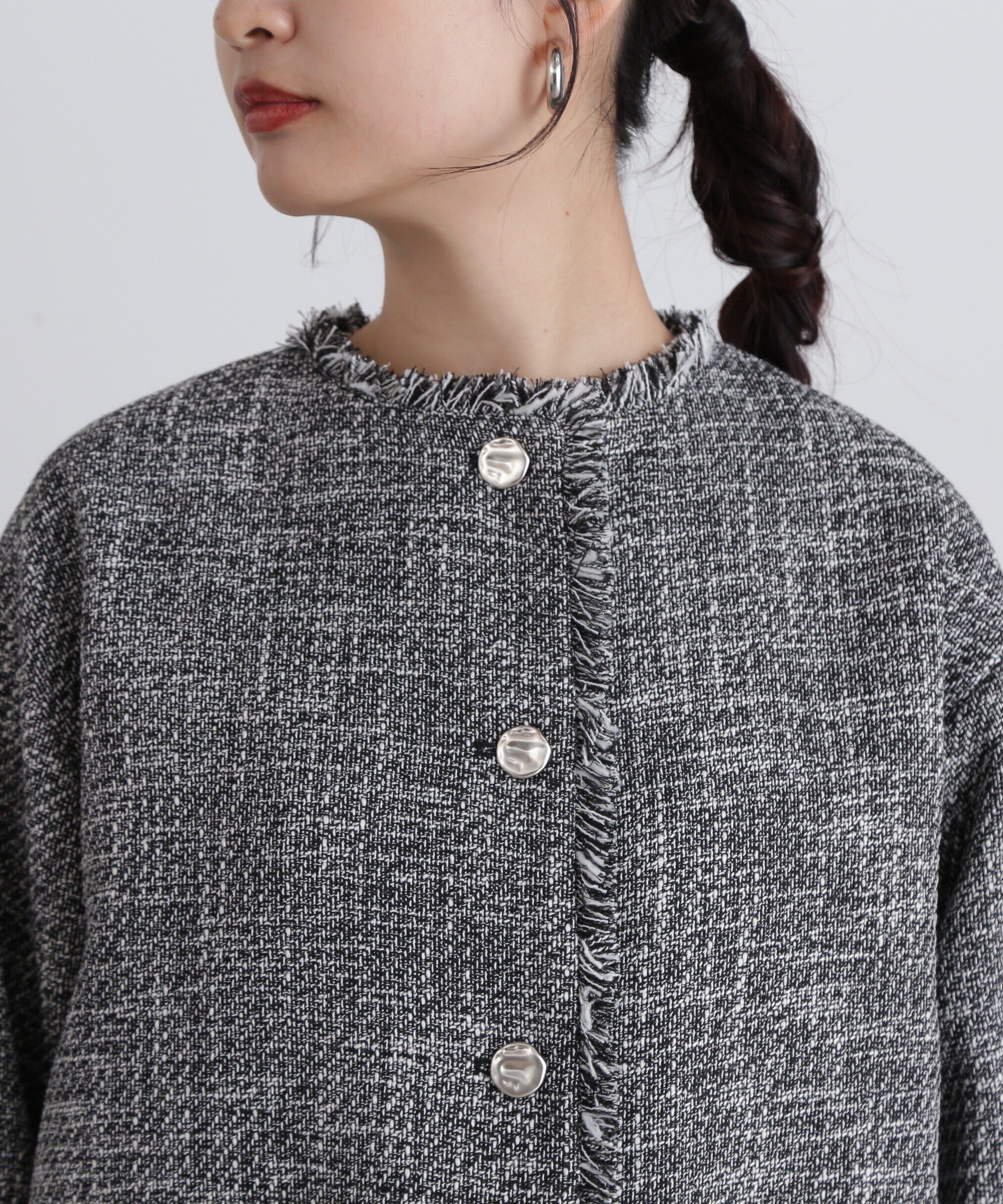  「ノーカラーツイードブルゾン」|ブルゾン・スタジャン|