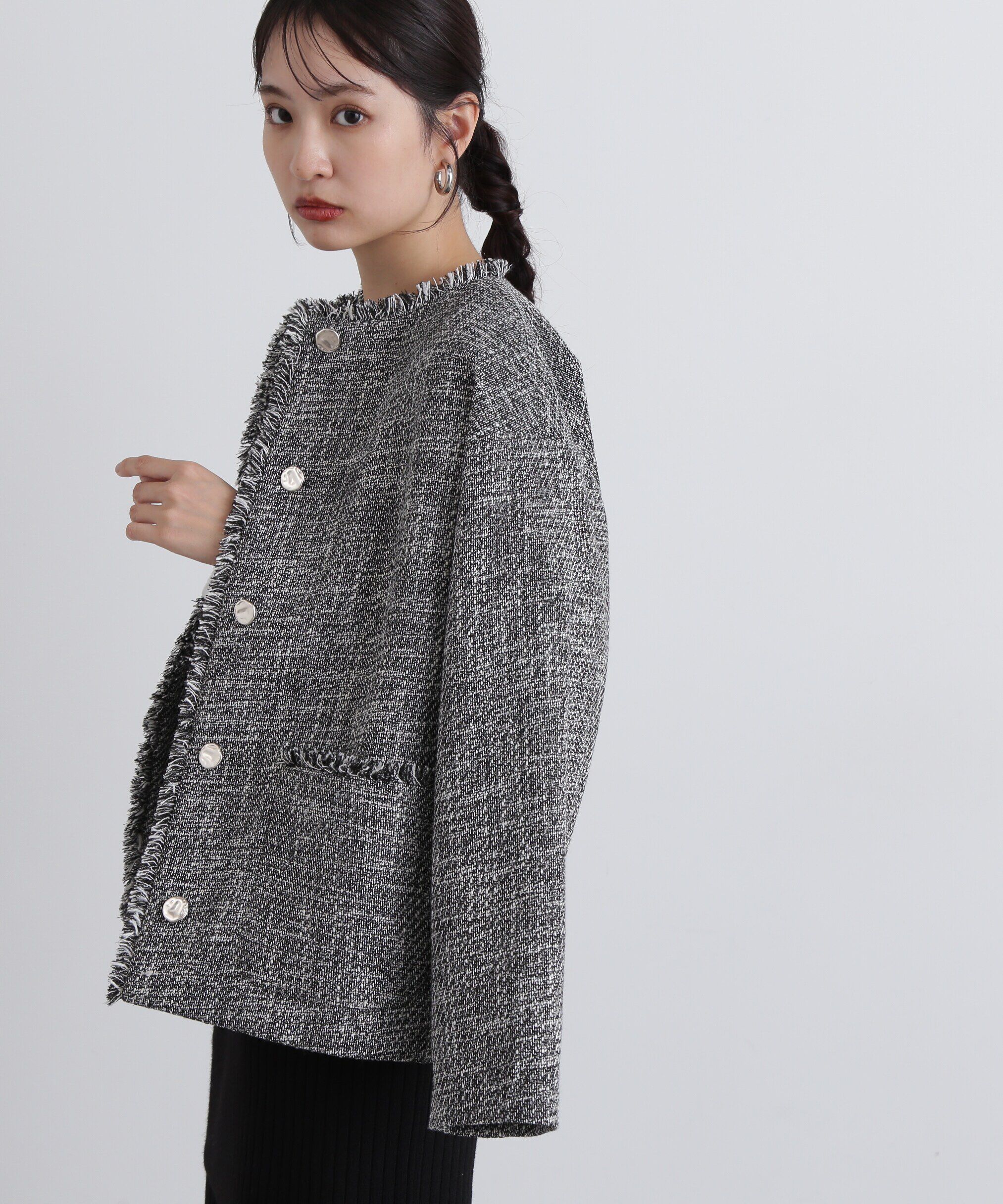  「ノーカラーツイードブルゾン」|ブルゾン・スタジャン|