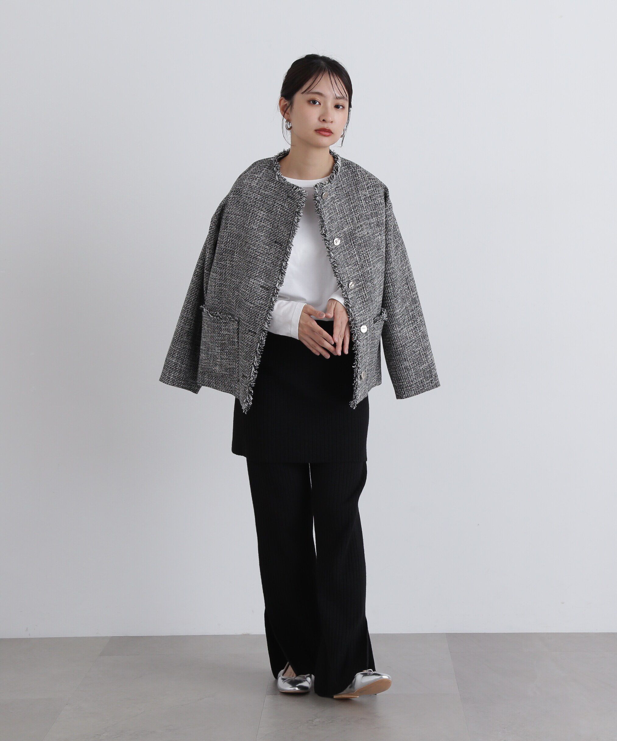  「ノーカラーツイードブルゾン」|ブルゾン・スタジャン|