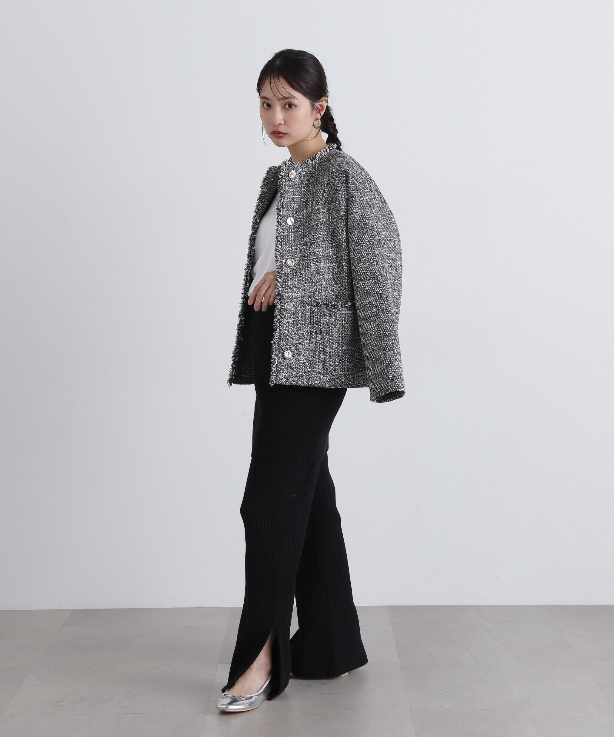  「ノーカラーツイードブルゾン」|ブルゾン・スタジャン|