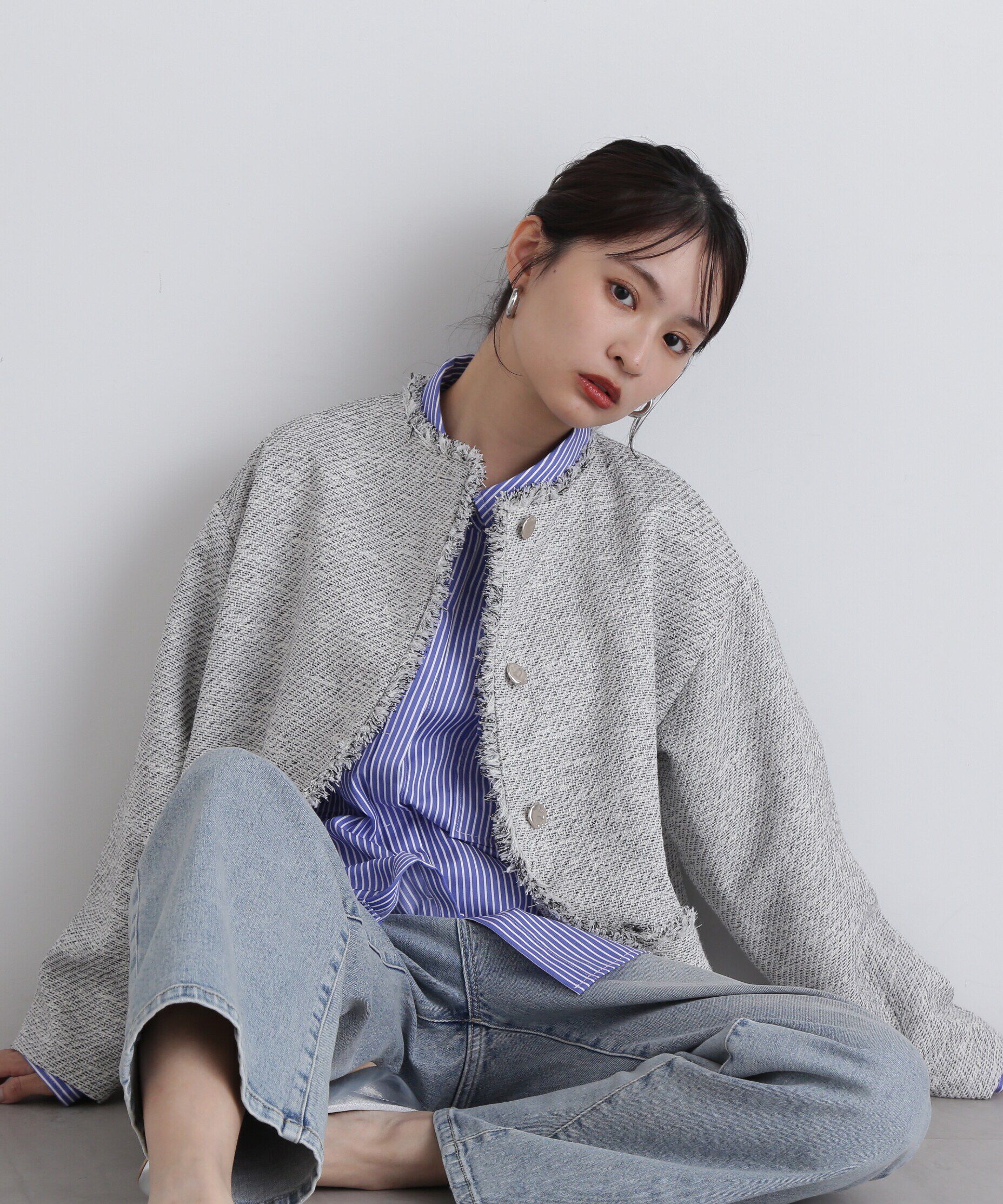  「ノーカラーツイードブルゾン」|ブルゾン・スタジャン|オフMIX2