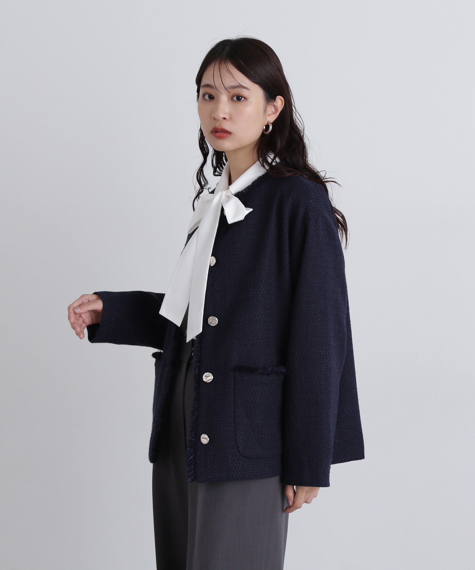  「ノーカラーツイードブルゾン」|ブルゾン・スタジャン|