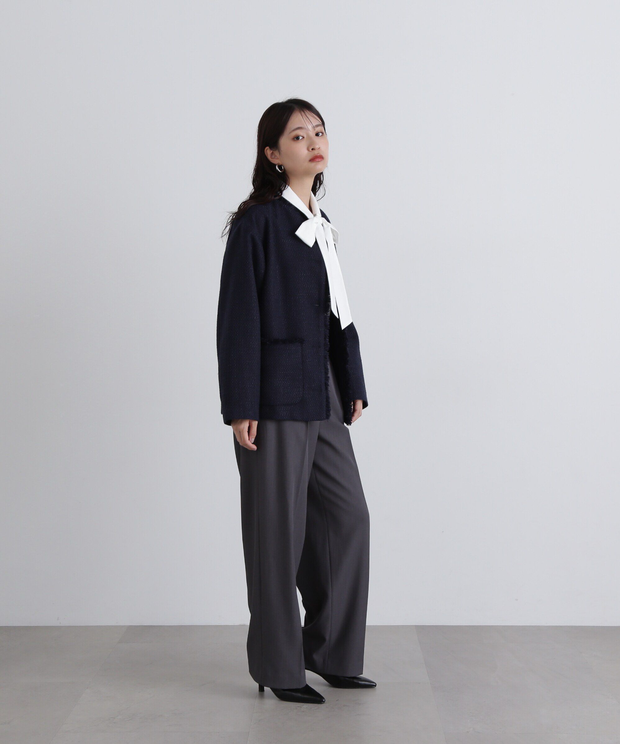  「ノーカラーツイードブルゾン」|ブルゾン・スタジャン|