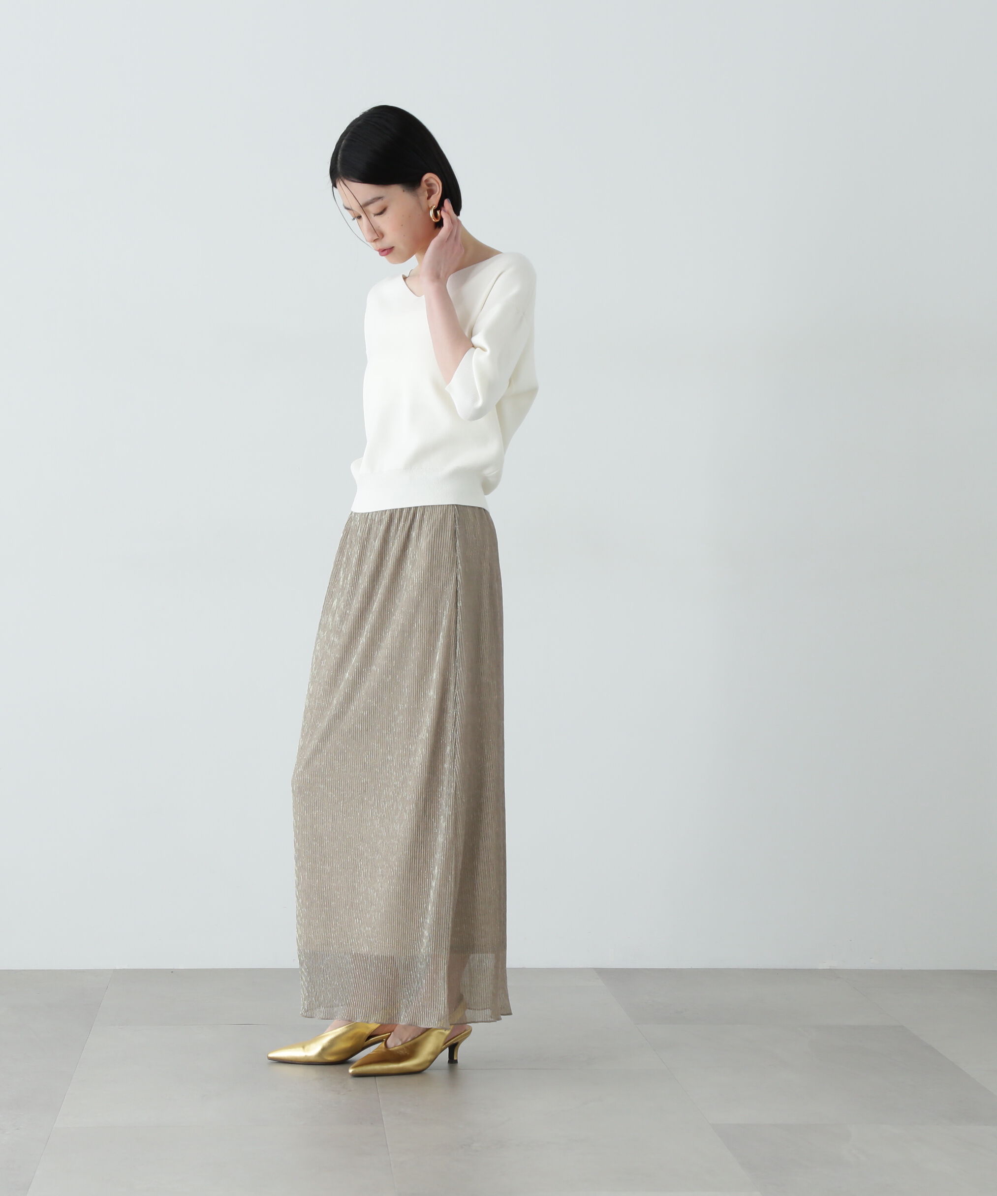  「総針Ｖネック五分袖ニット」|ニット・セーター|