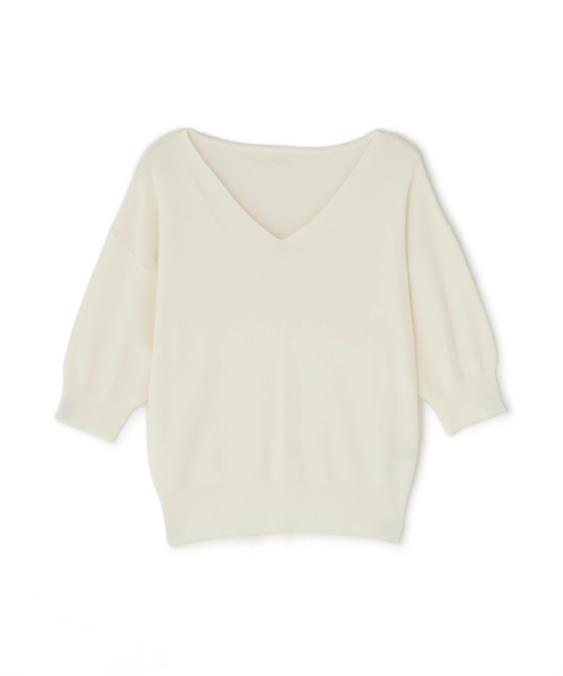  「総針Ｖネック五分袖ニット」|ニット・セーター|
