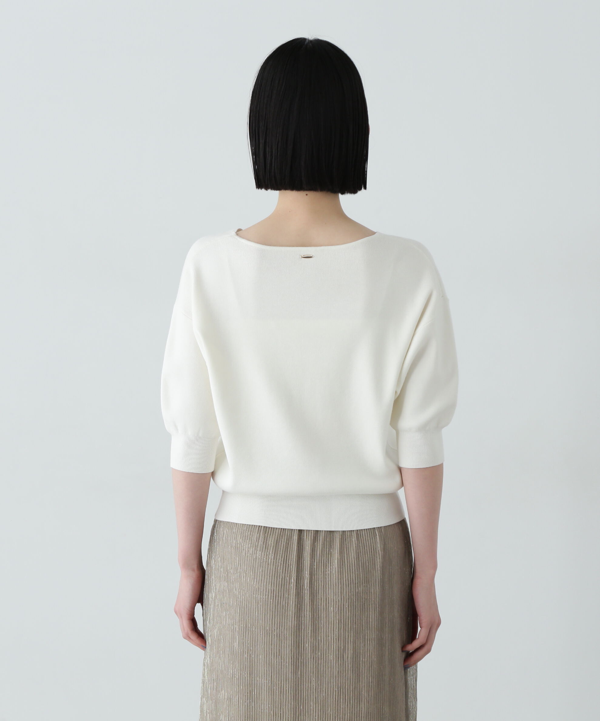  「総針Ｖネック五分袖ニット」|ニット・セーター|