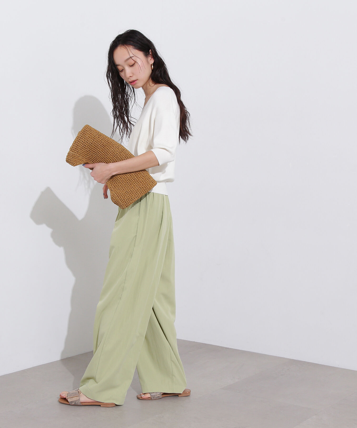  「総針Ｖネック五分袖ニット」|ニット・セーター|