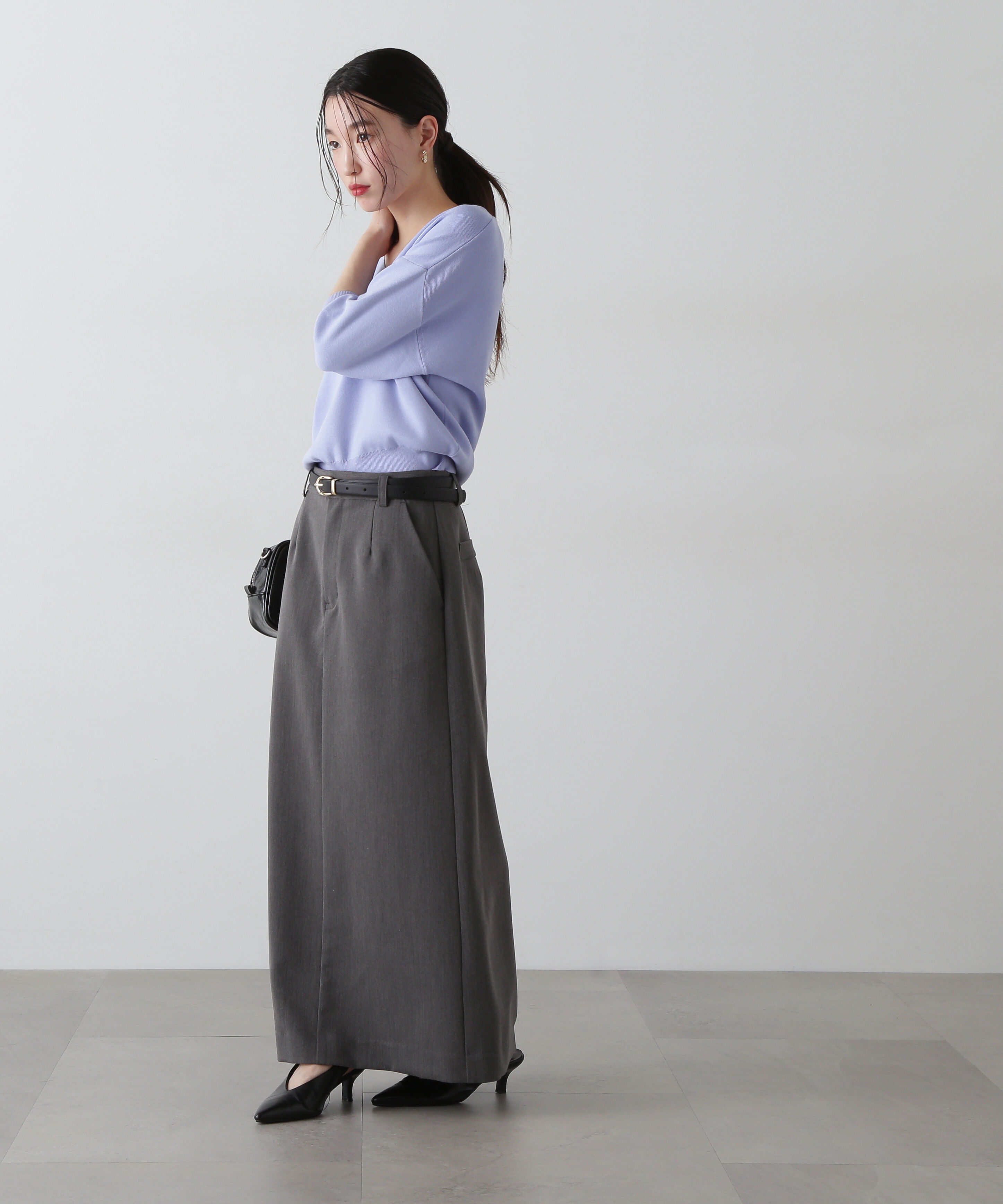  「総針Ｖネック五分袖ニット」|ニット・セーター|