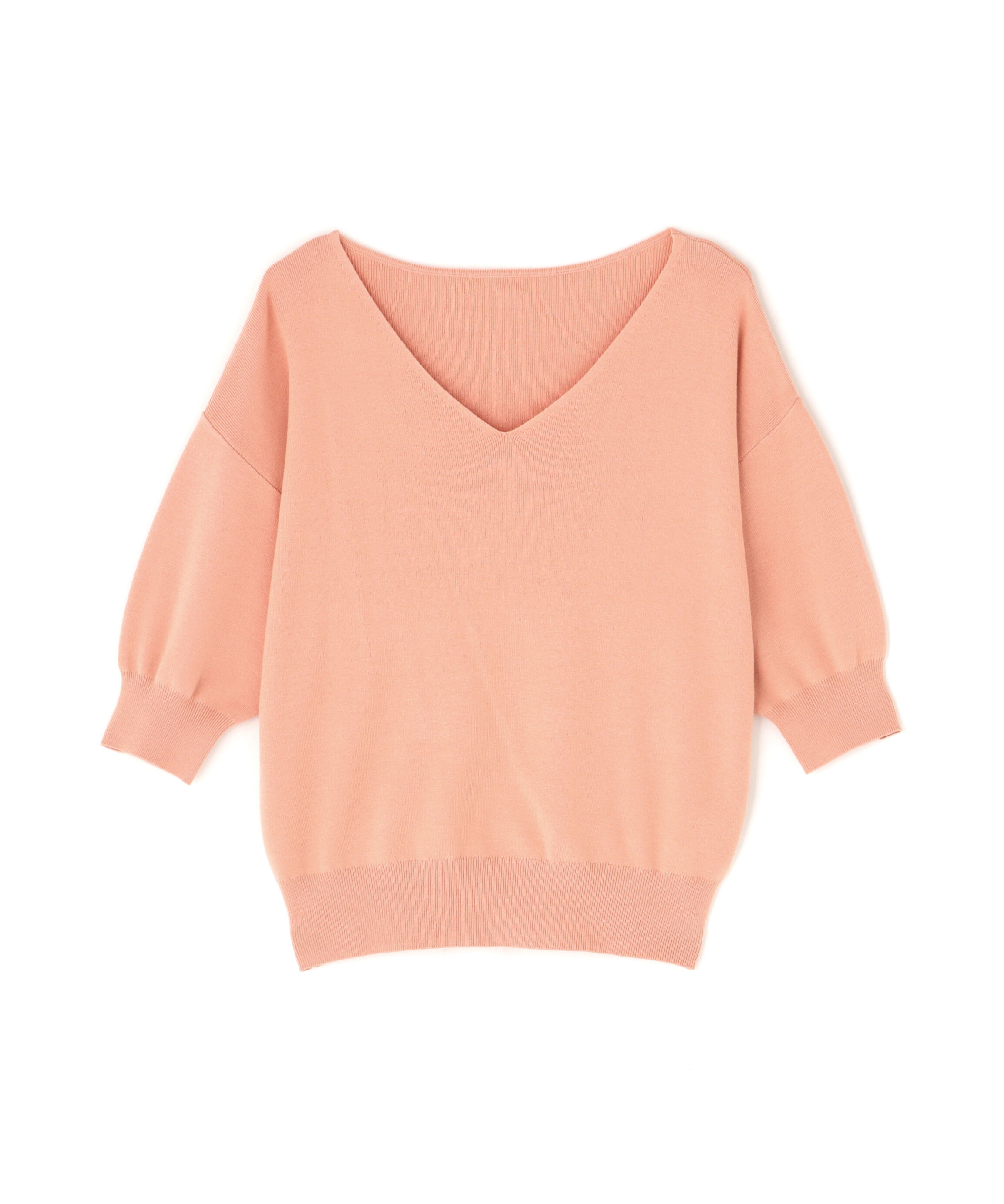  「総針Ｖネック五分袖ニット」|ニット・セーター|