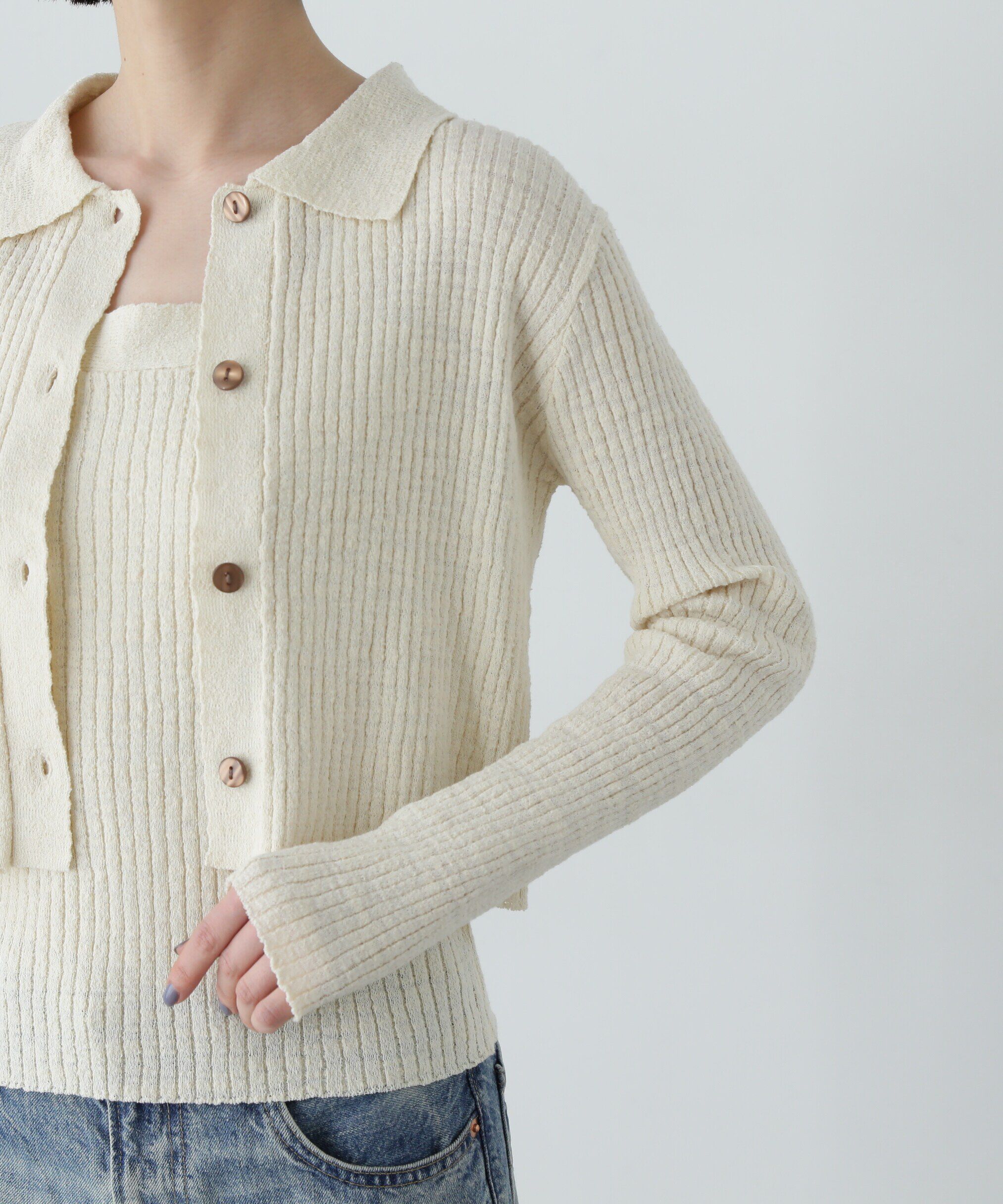  「襟付きカーディガン＆キャミセット」|ニット・セーター|