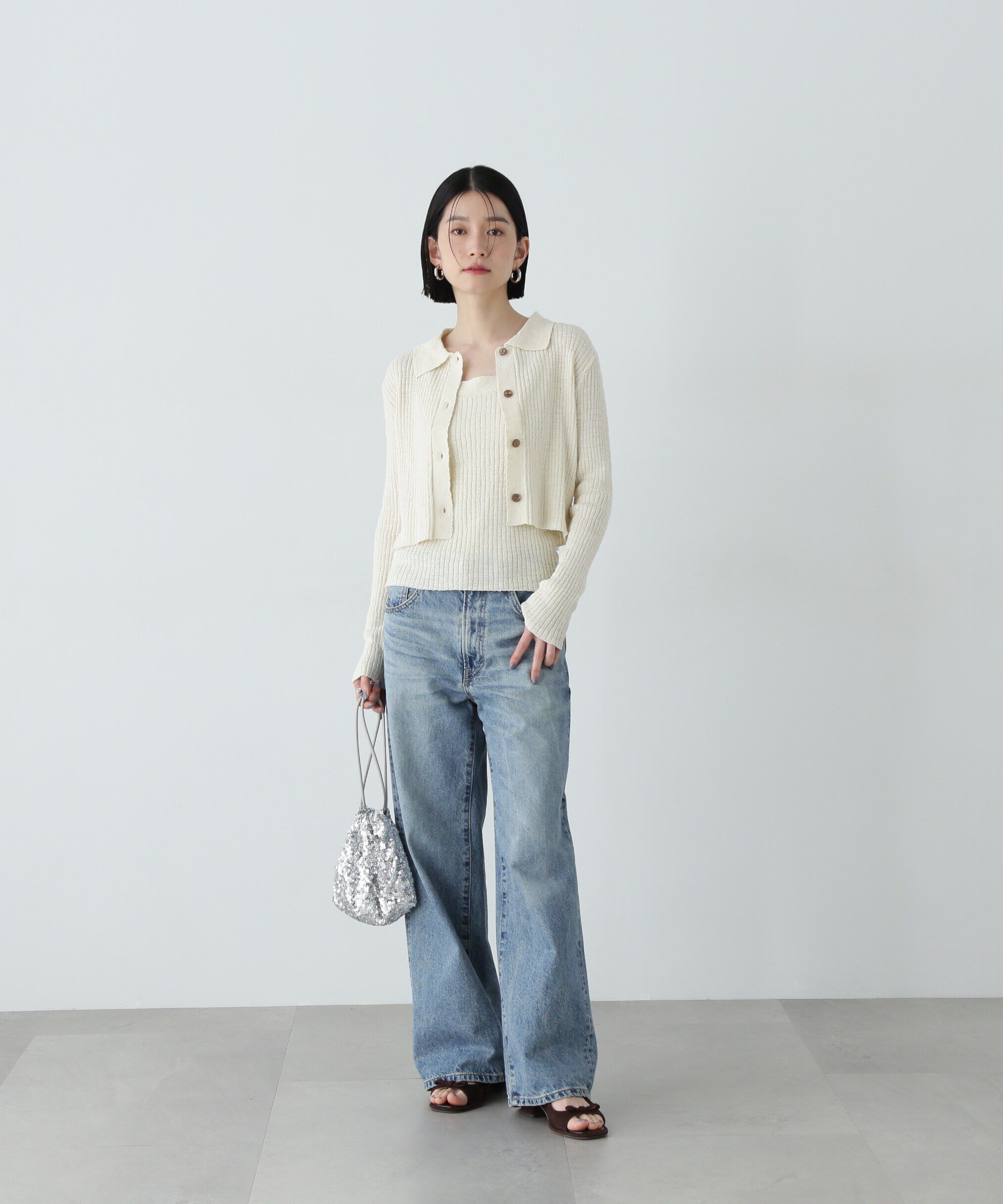  「襟付きカーディガン＆キャミセット」|ニット・セーター|