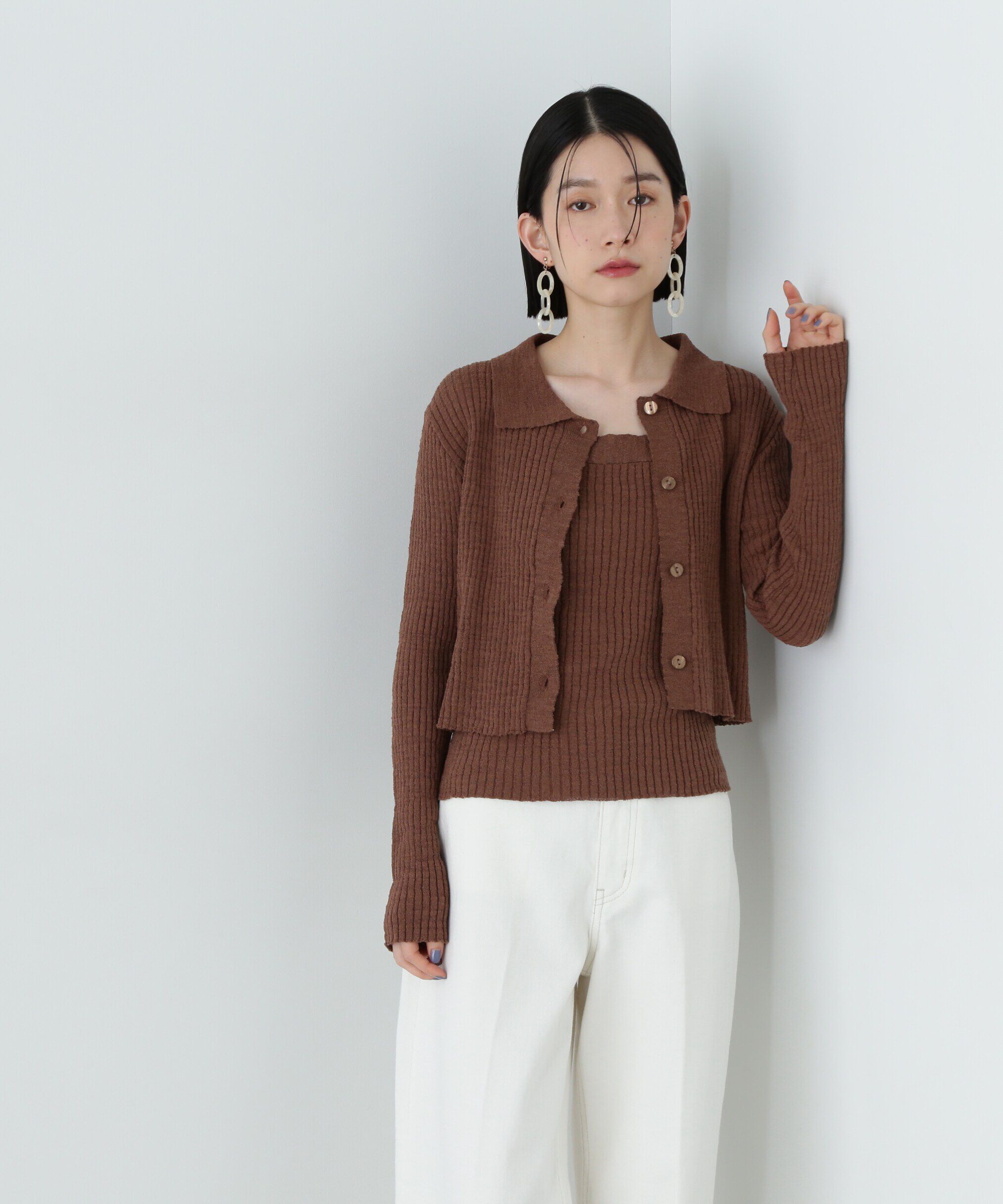  「襟付きカーディガン＆キャミセット」|ニット・セーター|