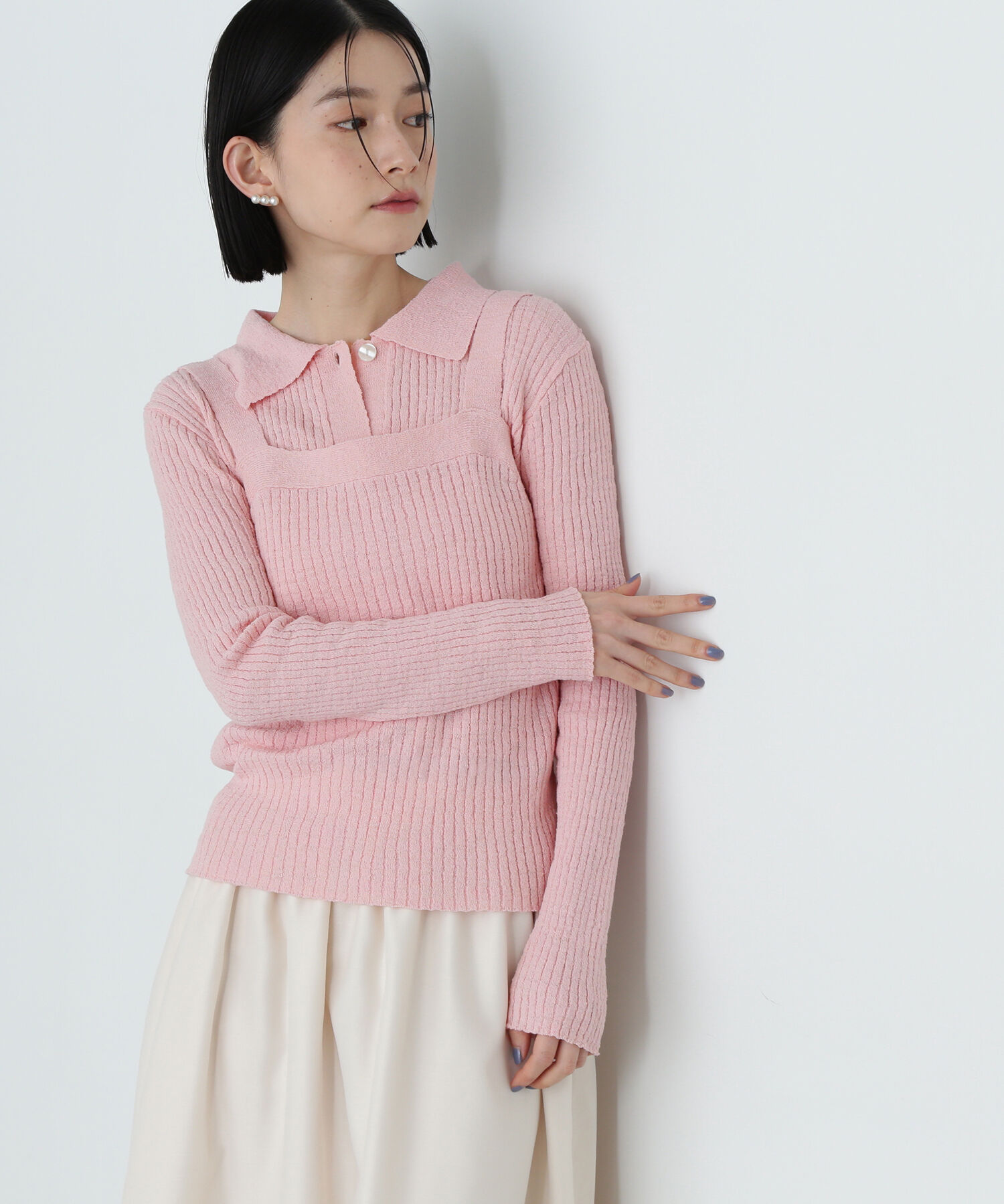  「襟付きカーディガン＆キャミセット」|ニット・セーター|ピンク