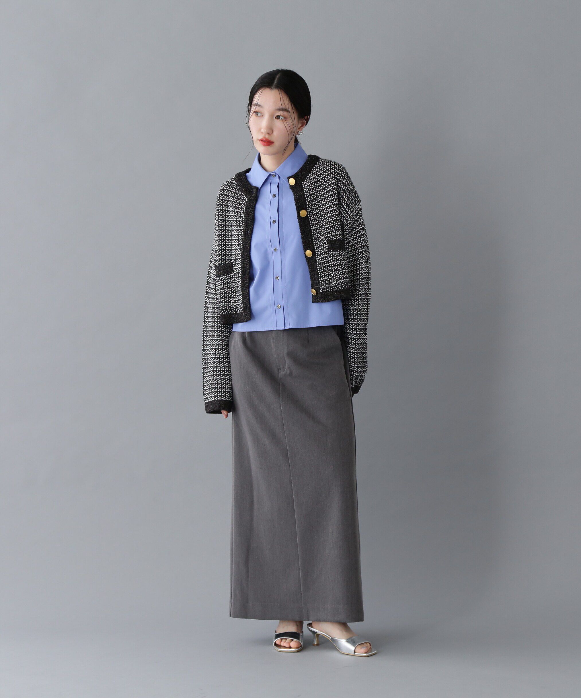  「ツイードライクショートニットブルゾン」|ニット・セーター|