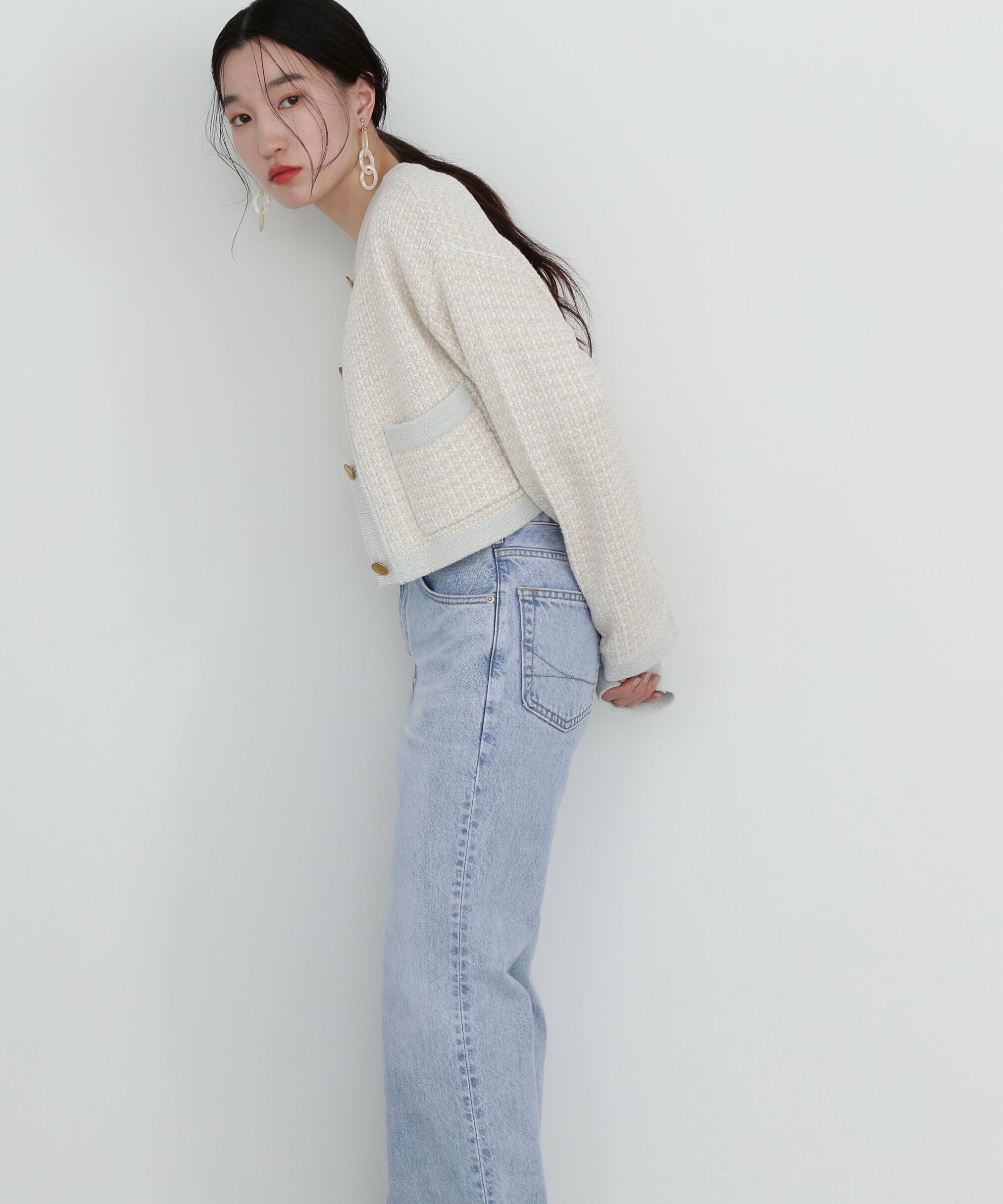  「ツイードライクショートニットブルゾン」|ニット・セーター|