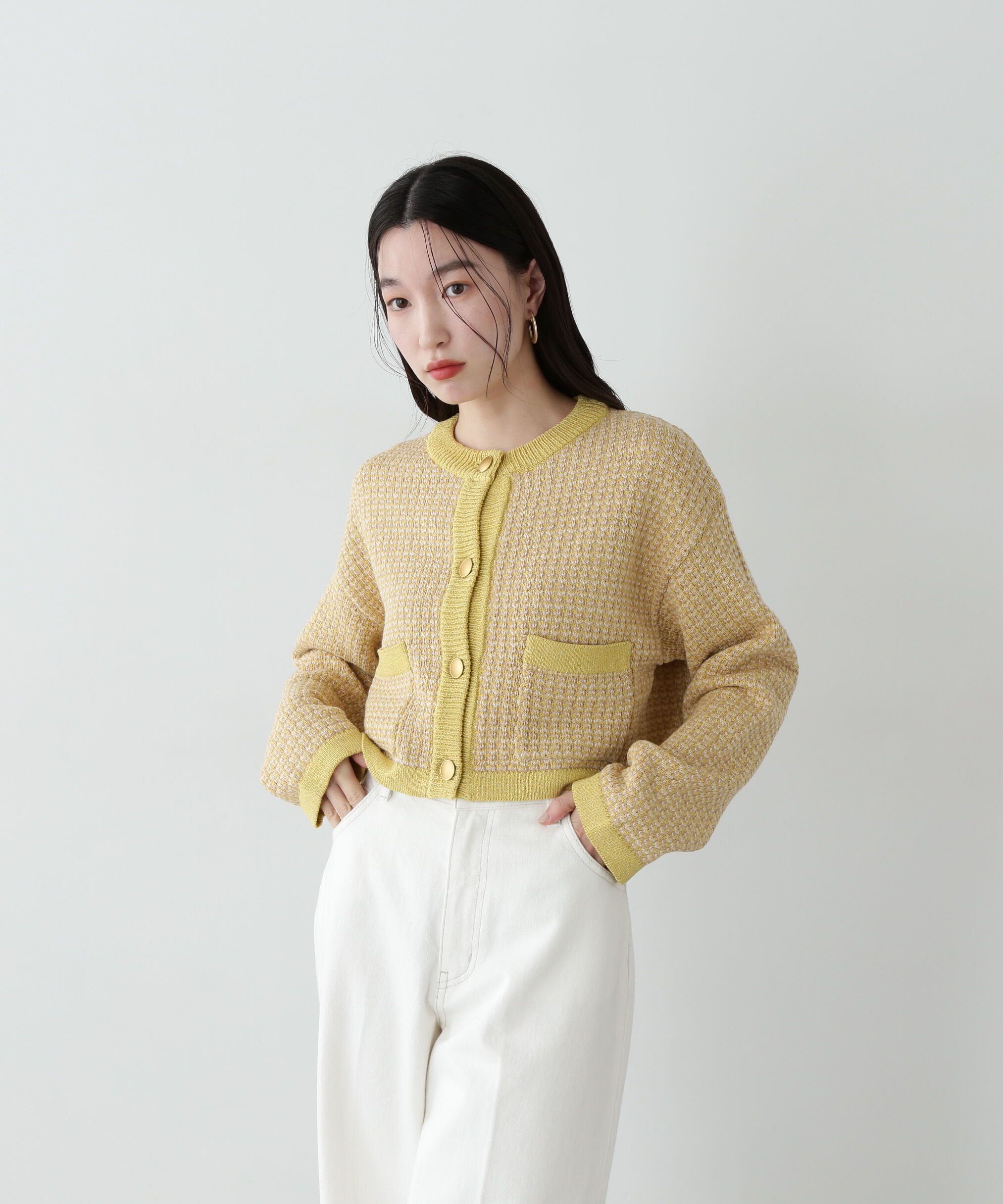  「ツイードライクショートニットブルゾン」|ニット・セーター|