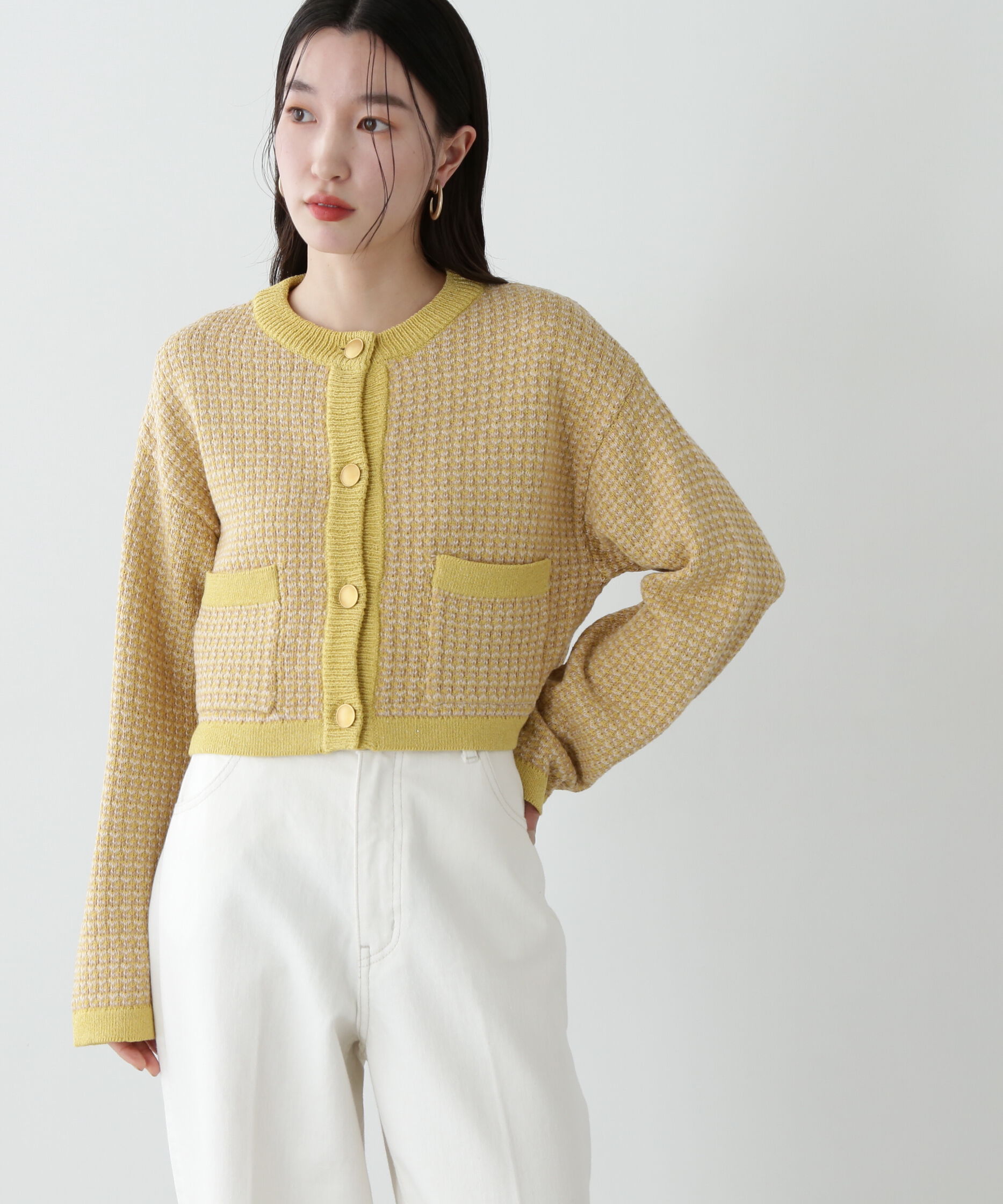  「ツイードライクショートニットブルゾン」|ニット・セーター|