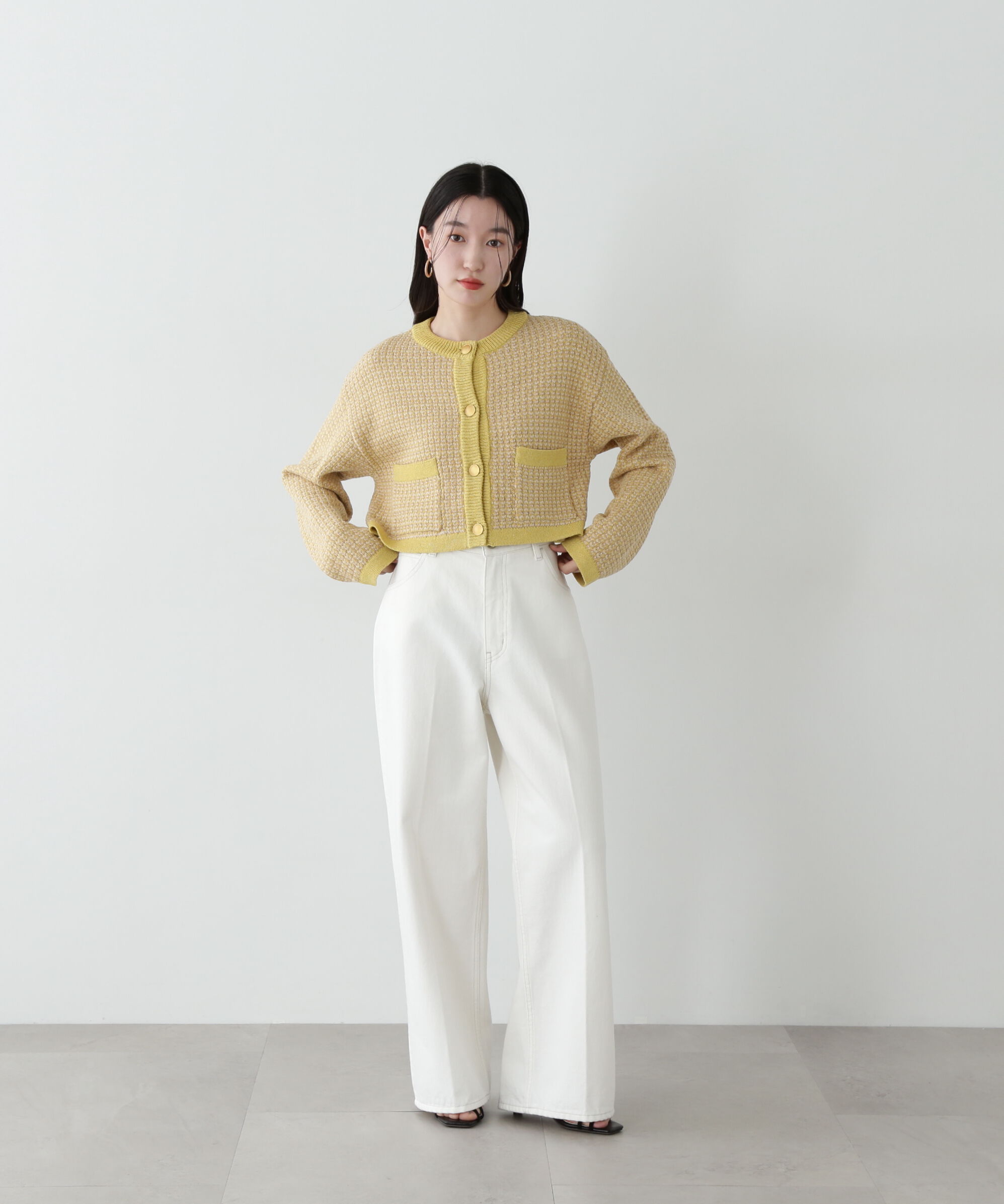  「ツイードライクショートニットブルゾン」|ニット・セーター|