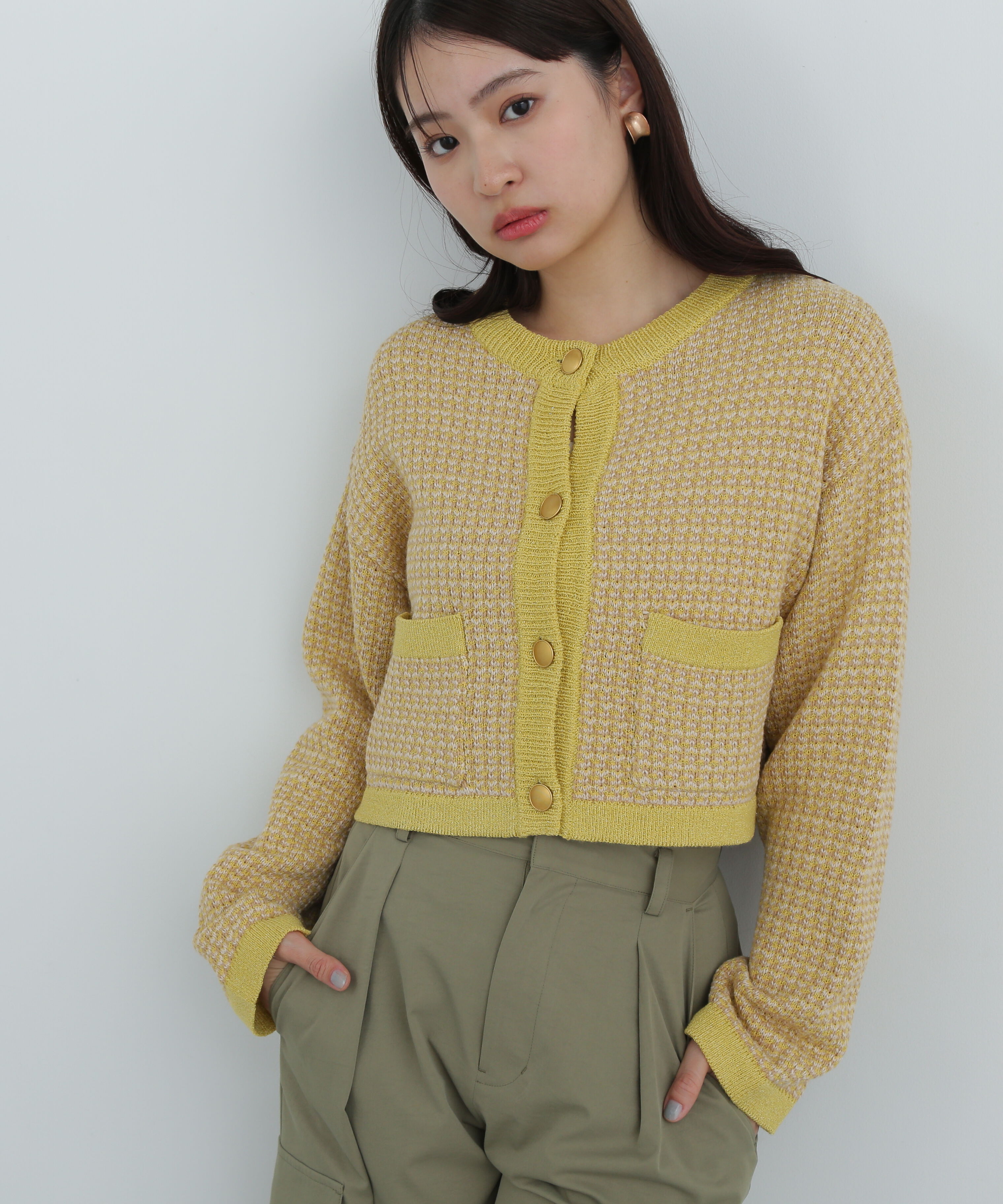  「ツイードライクショートニットブルゾン」|ニット・セーター|