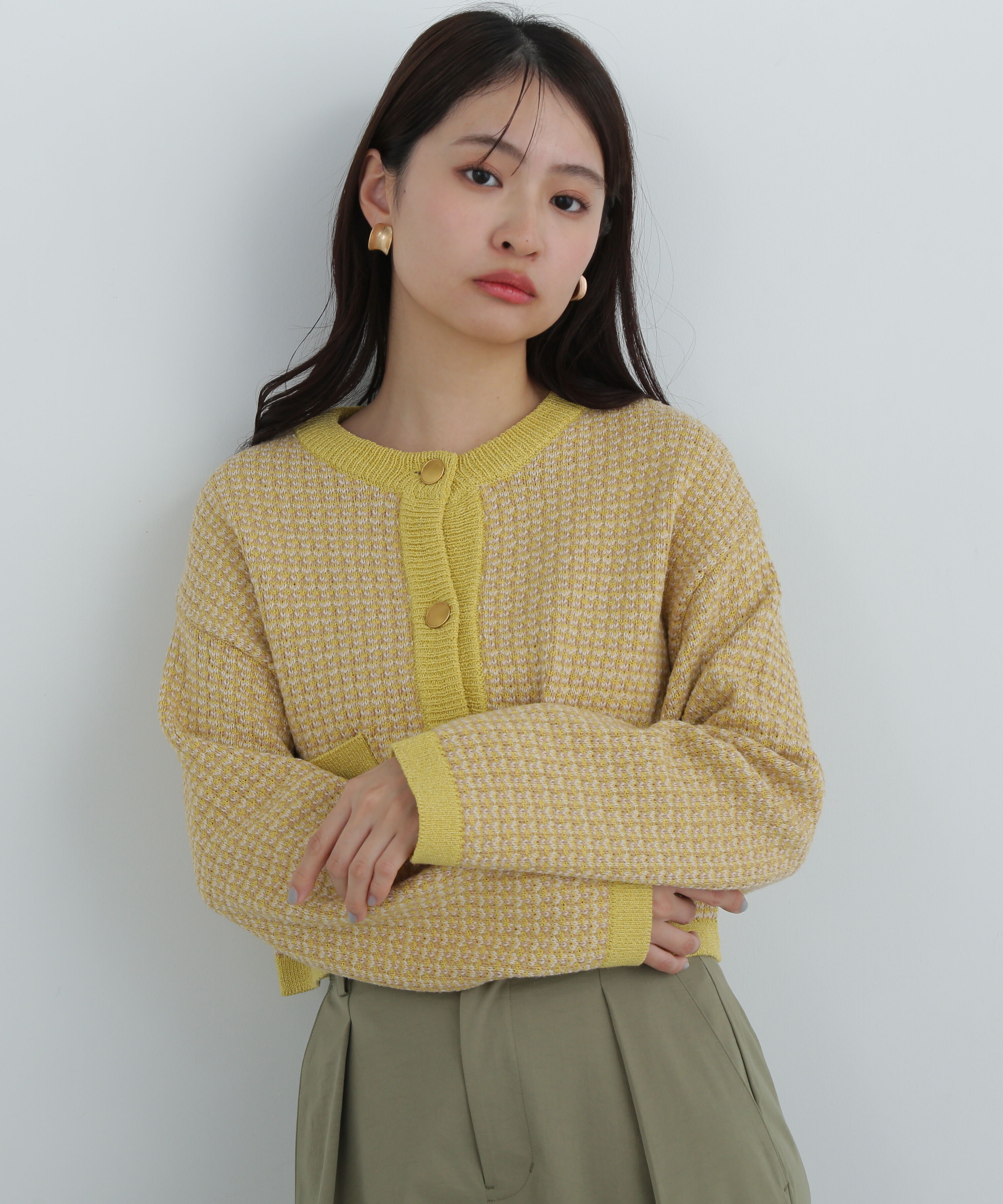  「ツイードライクショートニットブルゾン」|ニット・セーター|