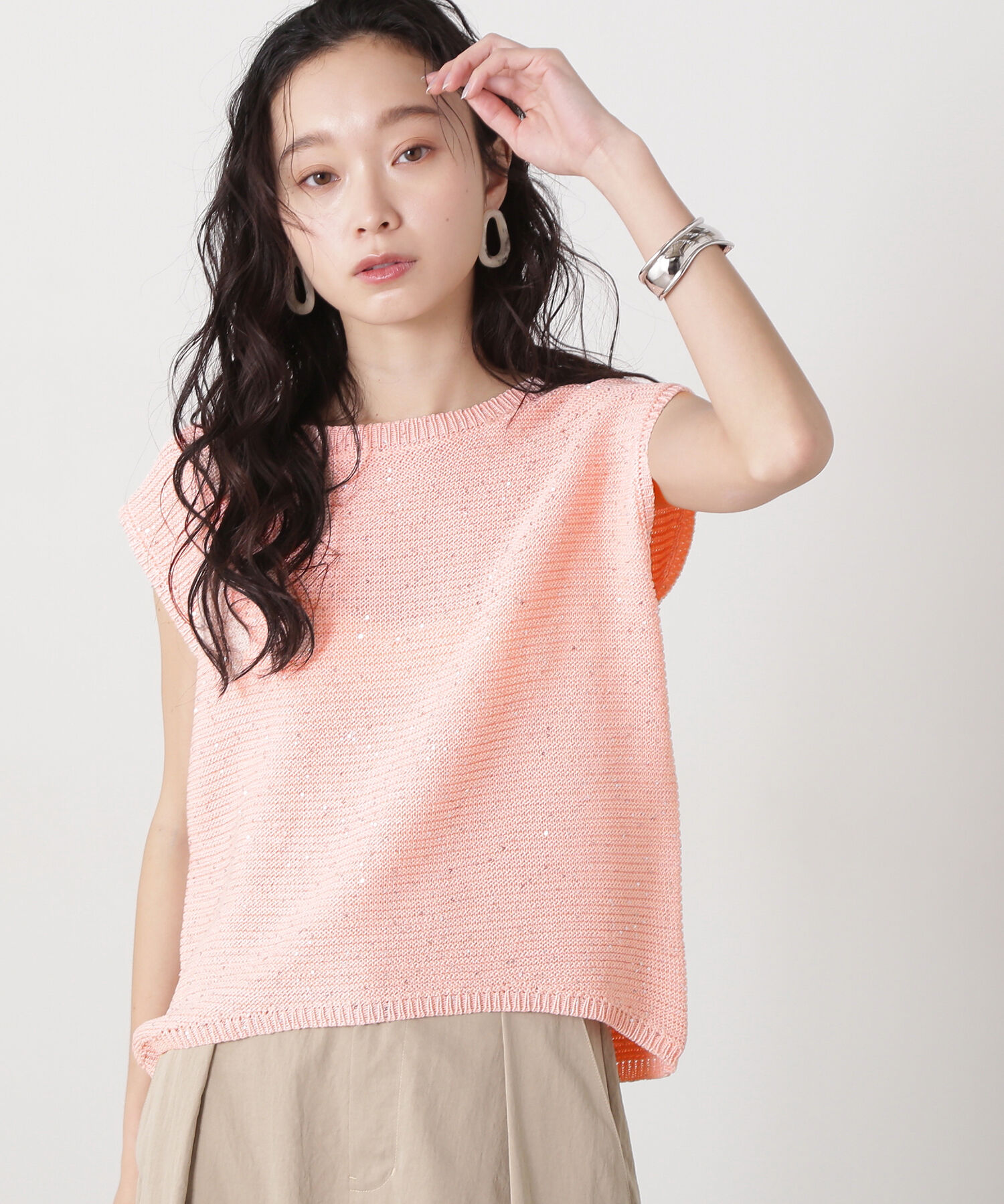  「スパンコールノースリーブニット」|ニット・セーター|ピンク