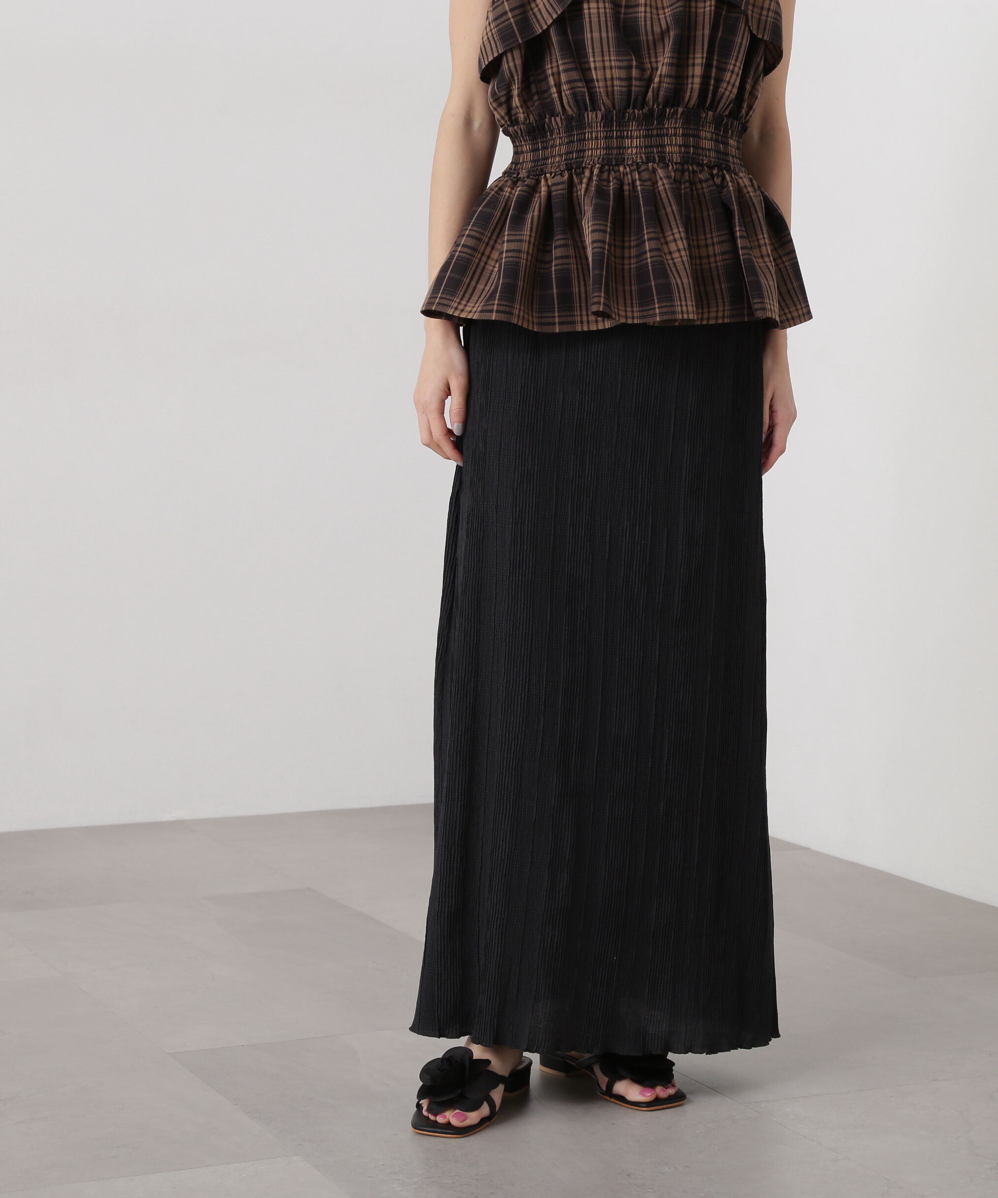  「シャドーチェックイージースカート」|スカート|ブラック